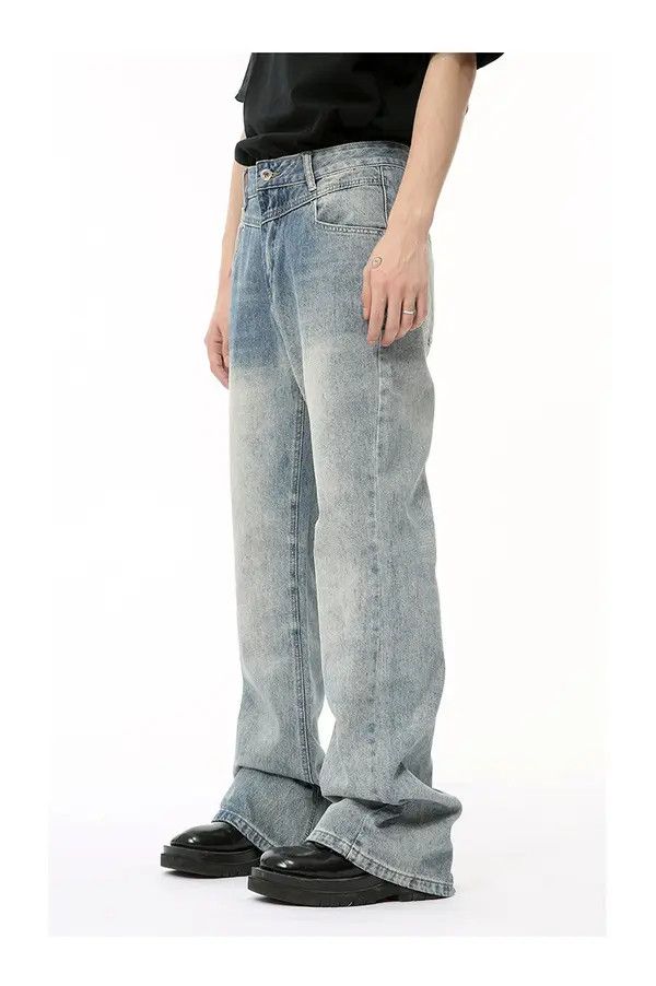 Japanese Brand Horiko x Maki Light blue washed patchwork flared jeans trend Size US 32 / EU 48 - 4 Thumbnail
