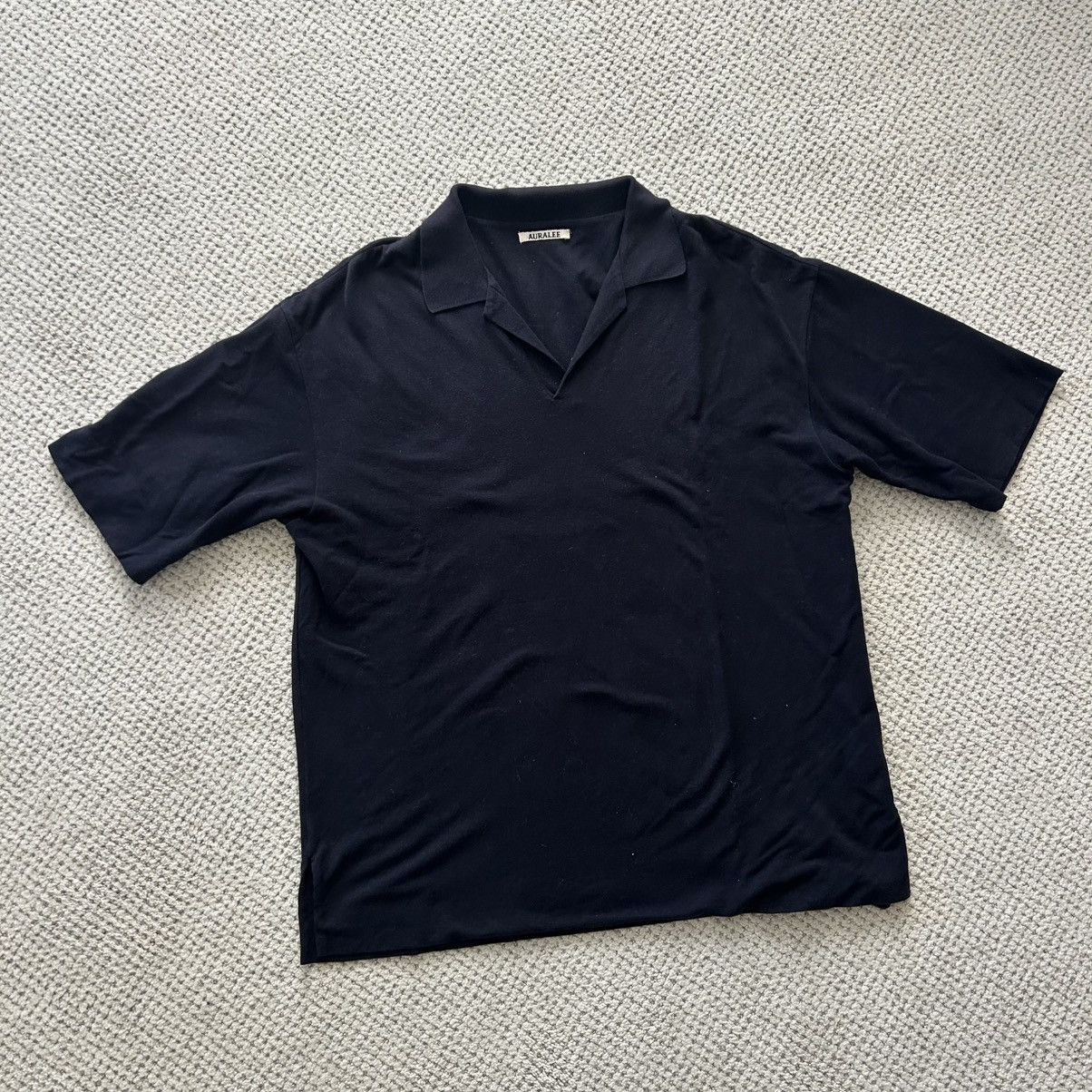 Auralee Navy Double Cloth Skipper Polo | Grailed