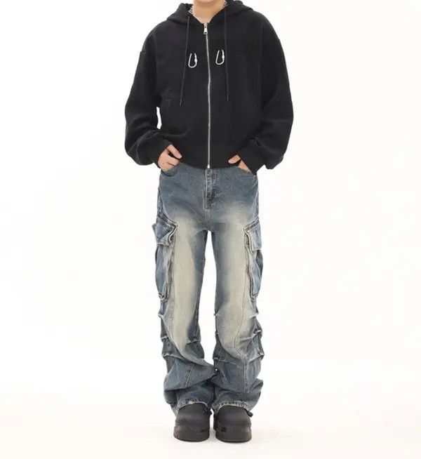 VIBE Cargo Pleated Stack Denim Jeans Size US 30 / EU 46 - 5 Thumbnail