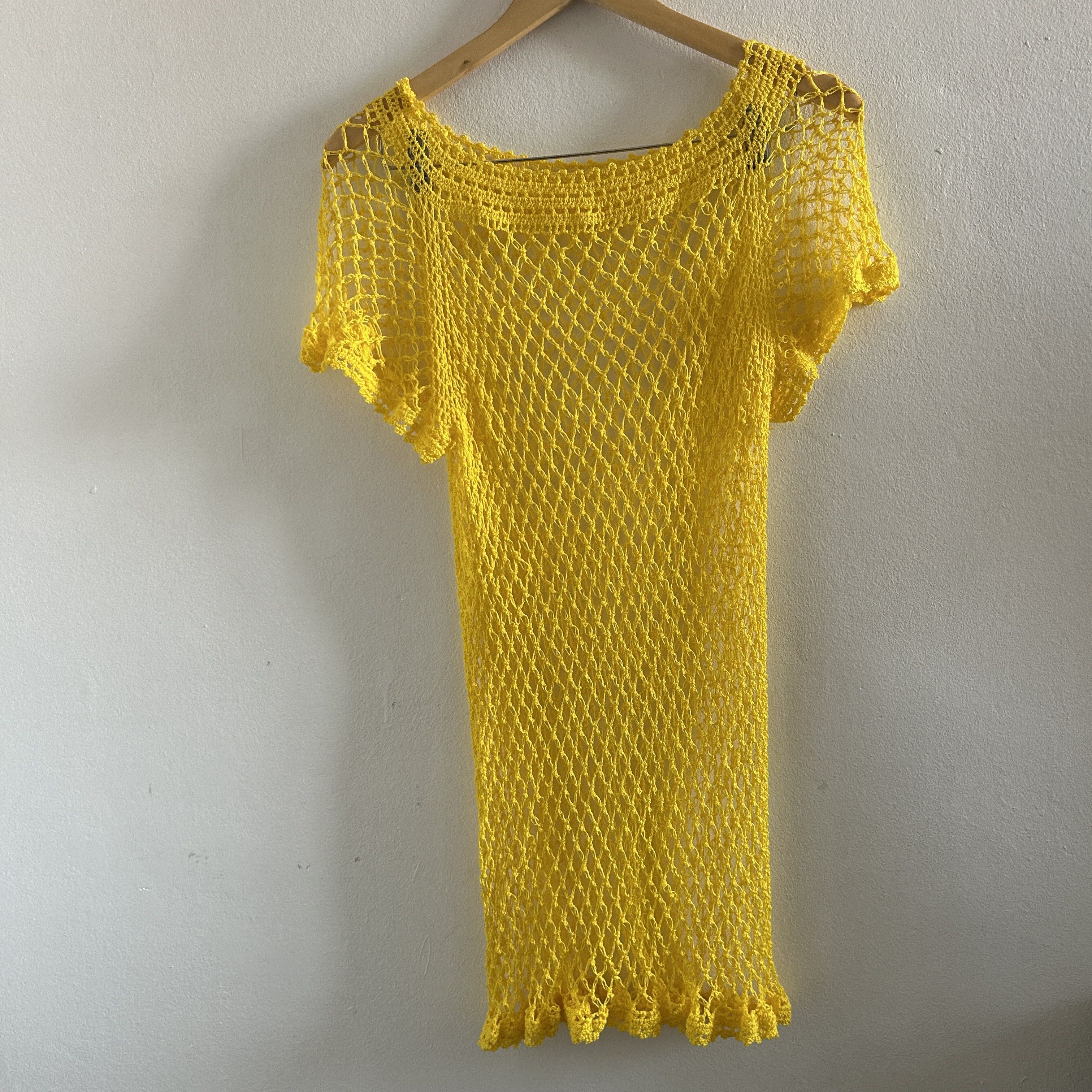 Vintage Vintage Y2K Does 70s Yellow Crochet Beach Cover Up Size S / US 4 / IT 40 - 9 Thumbnail