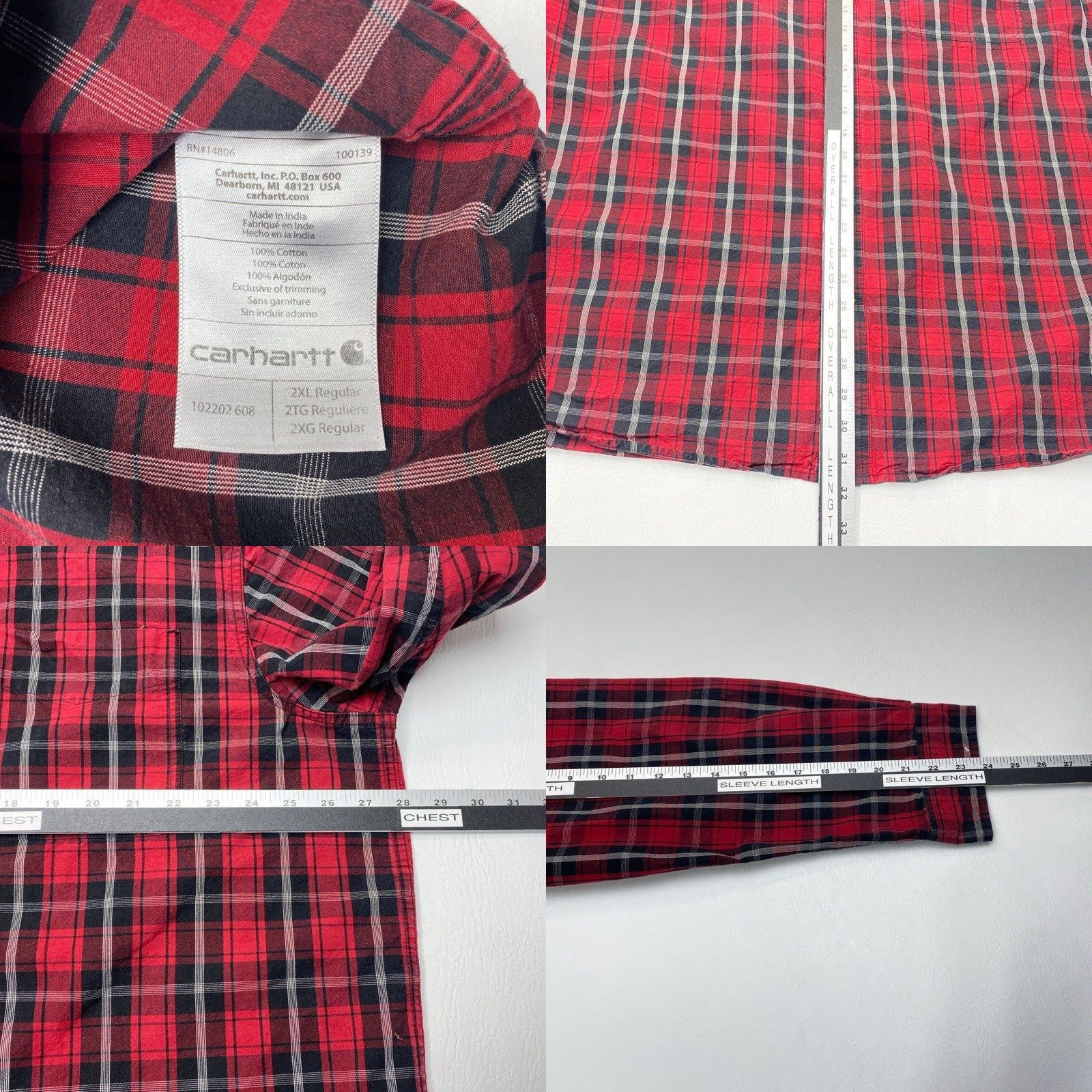 Carhartt Carhartt Shirt 102202 Mens 2XL Red Plaid Relaxed Fit Button-Down Long Sleeve Shirt Size US XXL / EU 58 / 5 - 8 Thumbnail