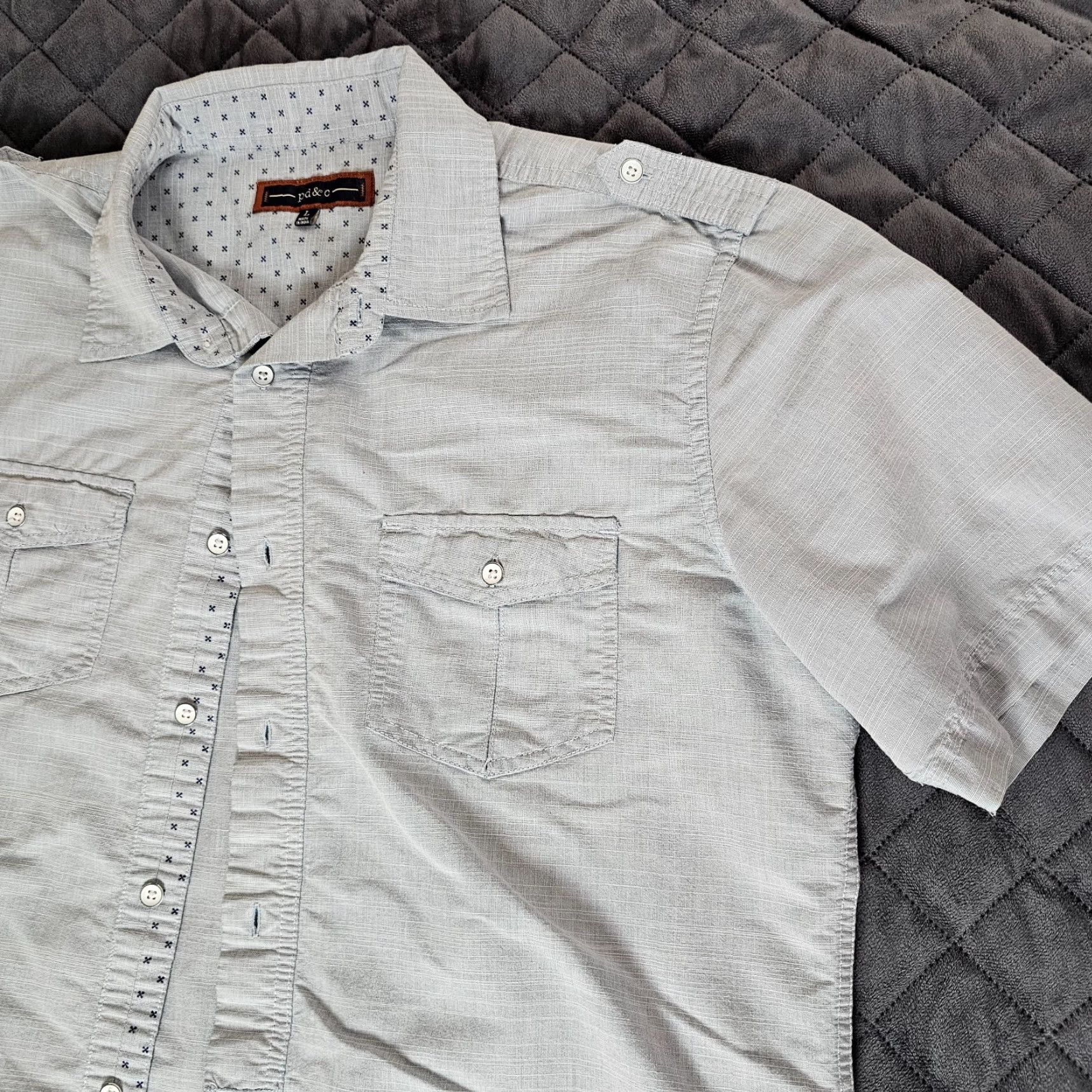 PD&C PD&C Shirt Men L Blue Button-Up Short Sleeve Pockets Casual Design Trim Button Collar Pocketed Vintage No Size US L / EU 52-54 / 3 - 3 Thumbnail