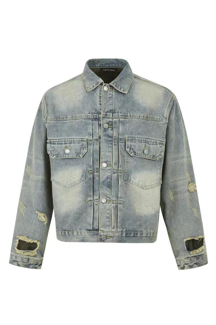 Japanese Brand Vintage street punk washed faded ripped denim jacket Size US M / EU 48-50 / 2 - 1 Thumbnail