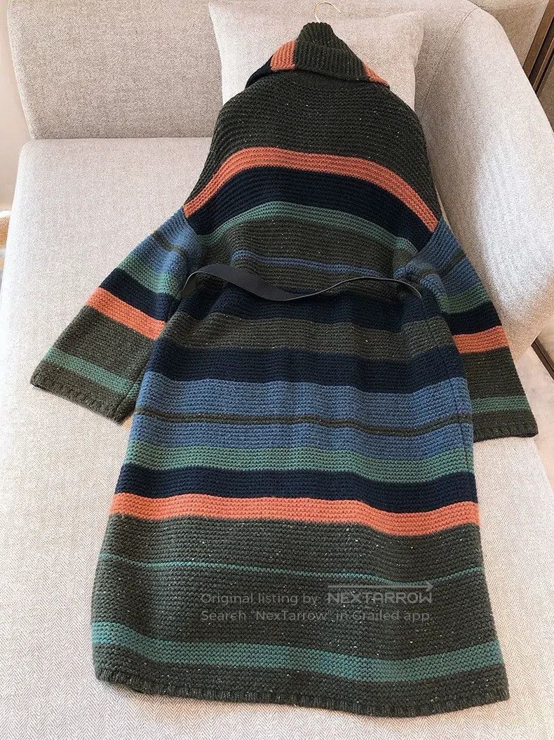 Loro Piana Loro Piana Colorful wide stripe long knitted coat with sca Size S / US 4 / IT 40 - 3 Thumbnail