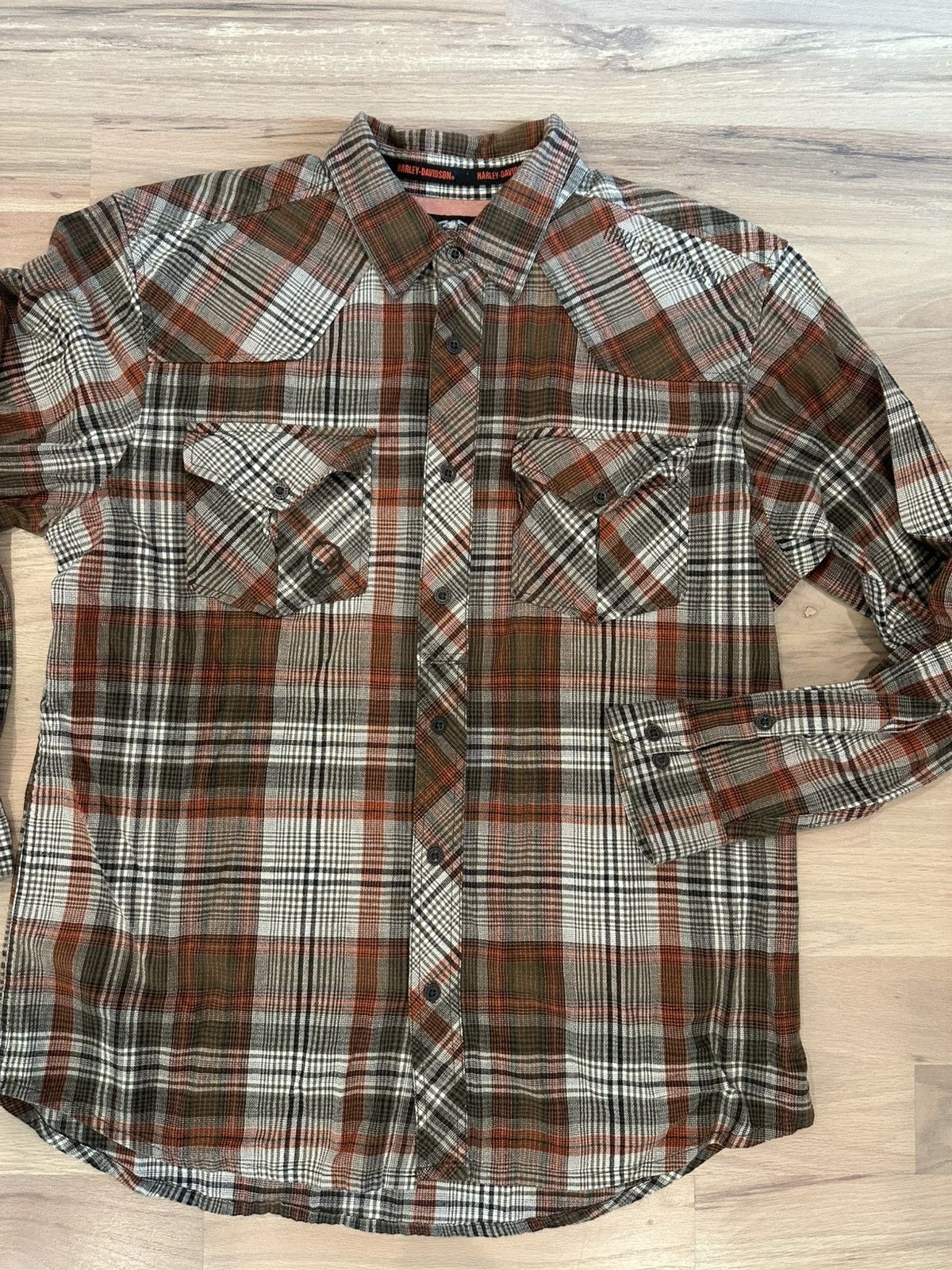 Harley Davidson Harley Davidson Orange/Green Flannel Button Up XL Size US XL / EU 56 / 4 - 1 Thumbnail