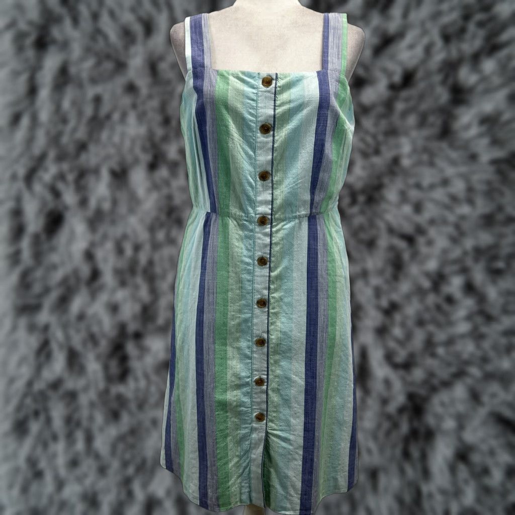 Talbots Talbots Women's Sundress 10P Cotton Midi Beachcomber Stripe Sleeveless Square Neck Casual Summer Size L / US 10 / IT 46 - 1 Thumbnail