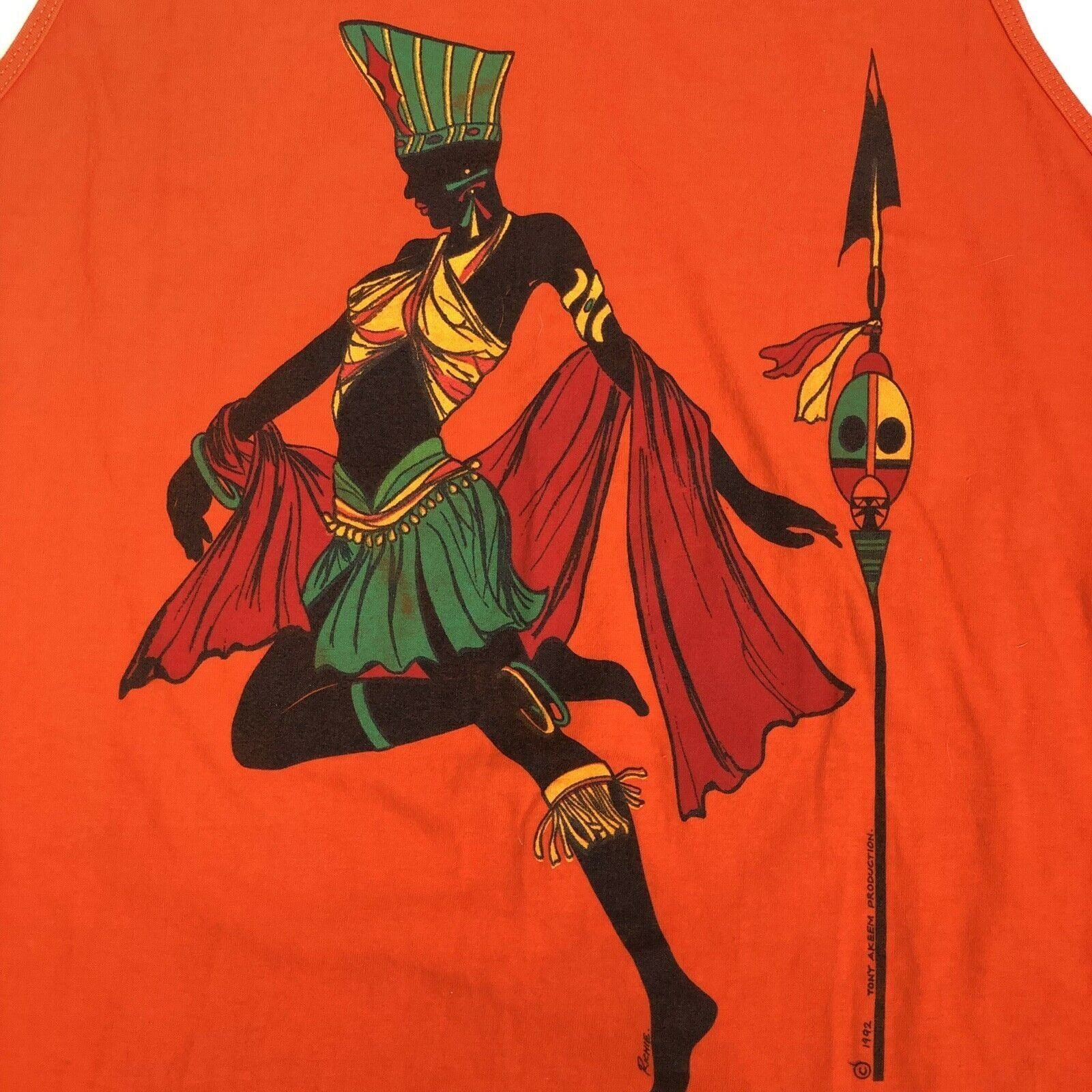 Jerzees Russell 1992 Tony Akeem ART Tribal African Zulu Dancer Tank Size US XL / EU 56 / 4 - 2 Thumbnail