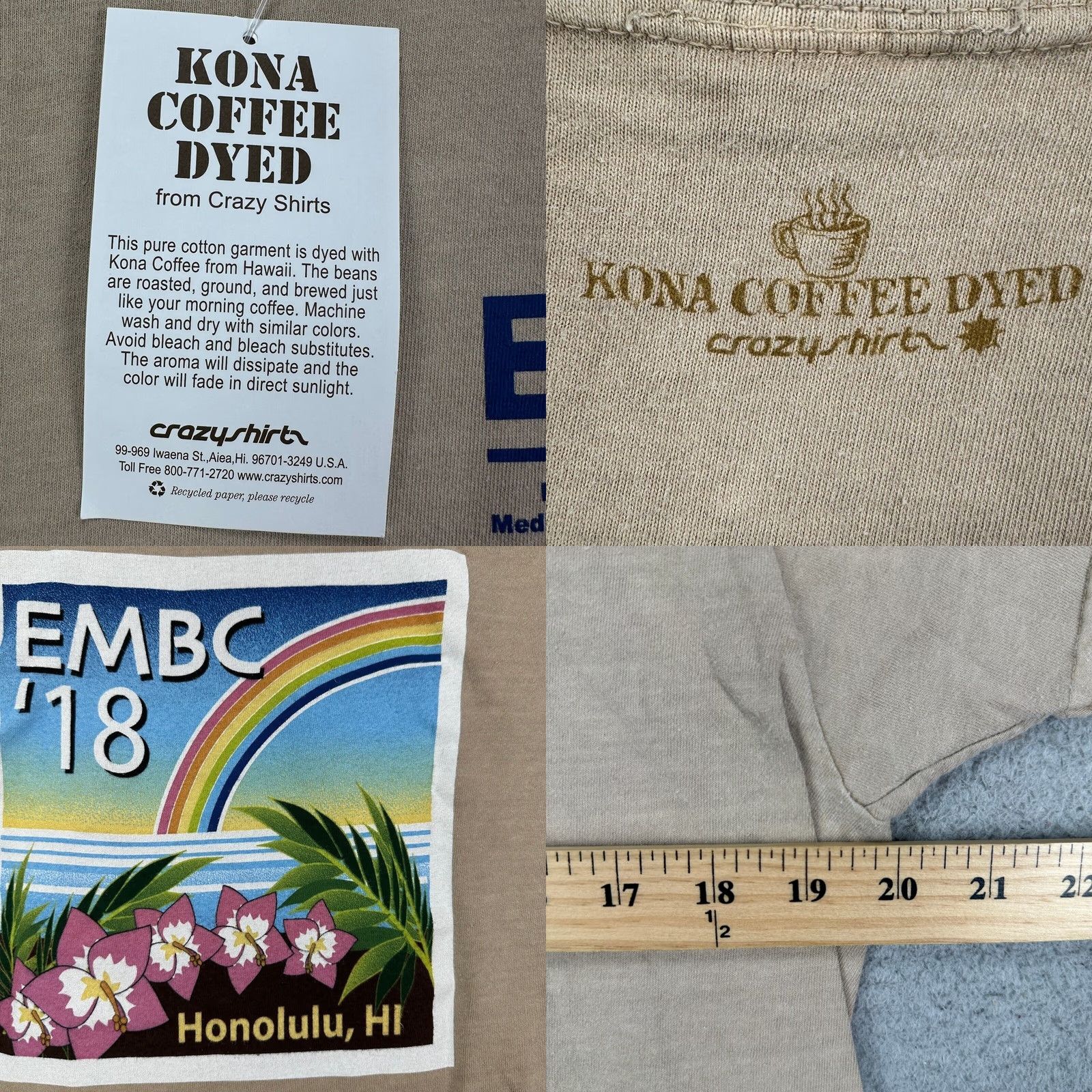 Vintage VINTAGE Honolulu Hawaii Shirt Unisex Medium Tan Kona Coffee Dyed Casual Crazy Shirts NEW Size US M / EU 48-50 / 2 - 8 Thumbnail