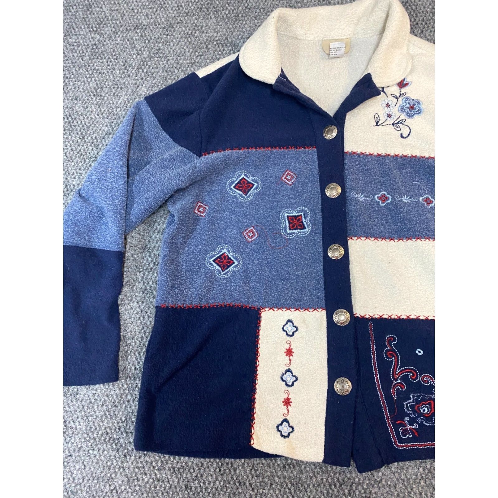Vintage Teddi Womens Jacket M floral embroidery button graphic zip cardigan coat Size M / US 6-8 / IT 42-44 - 3 Thumbnail