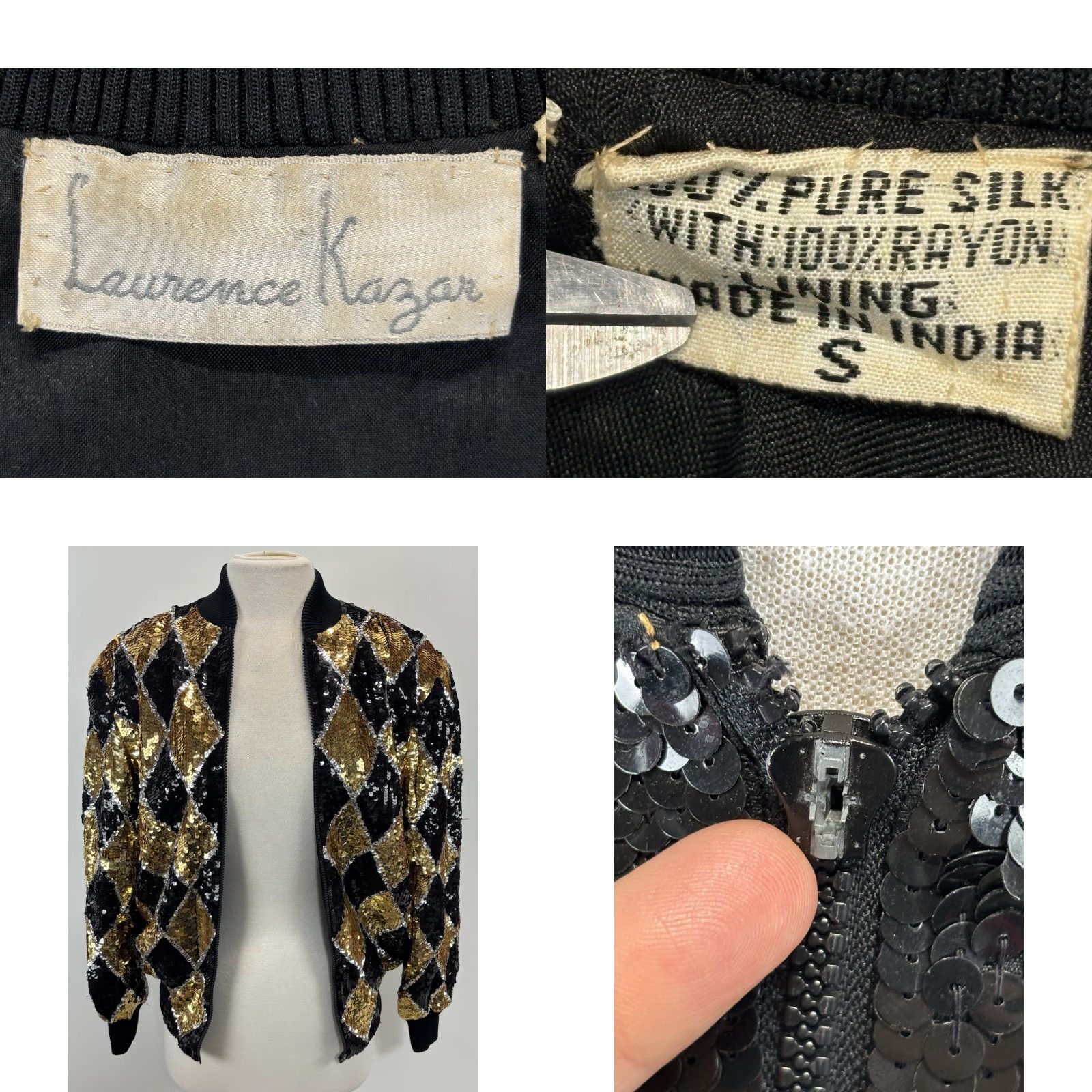 Vintage VINTAGE Laurence Kazar Bomber Jacket Women Small Black Gold Sequin 80s Glam Rock Readouts Size S / US 4 / IT 40 - 8 Thumbnail