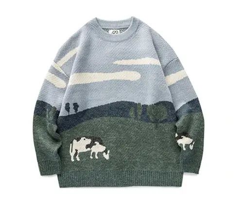 VIBE Vintage Cow Knit Graphic Sweater Size US M / EU 48-50 / 2 - 7 Thumbnail