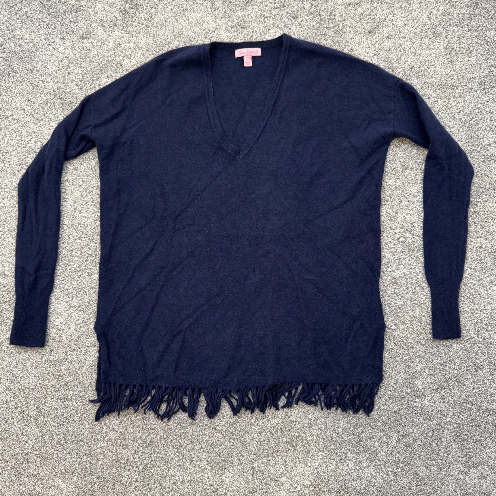 Lilly Pulitzer Lilly Pulitzer Sweater Womens XS Navy Blue 100% Cashmere Fringe Pullover S Size XS / US 0-2 / IT 36-38 - 2 Thumbnail