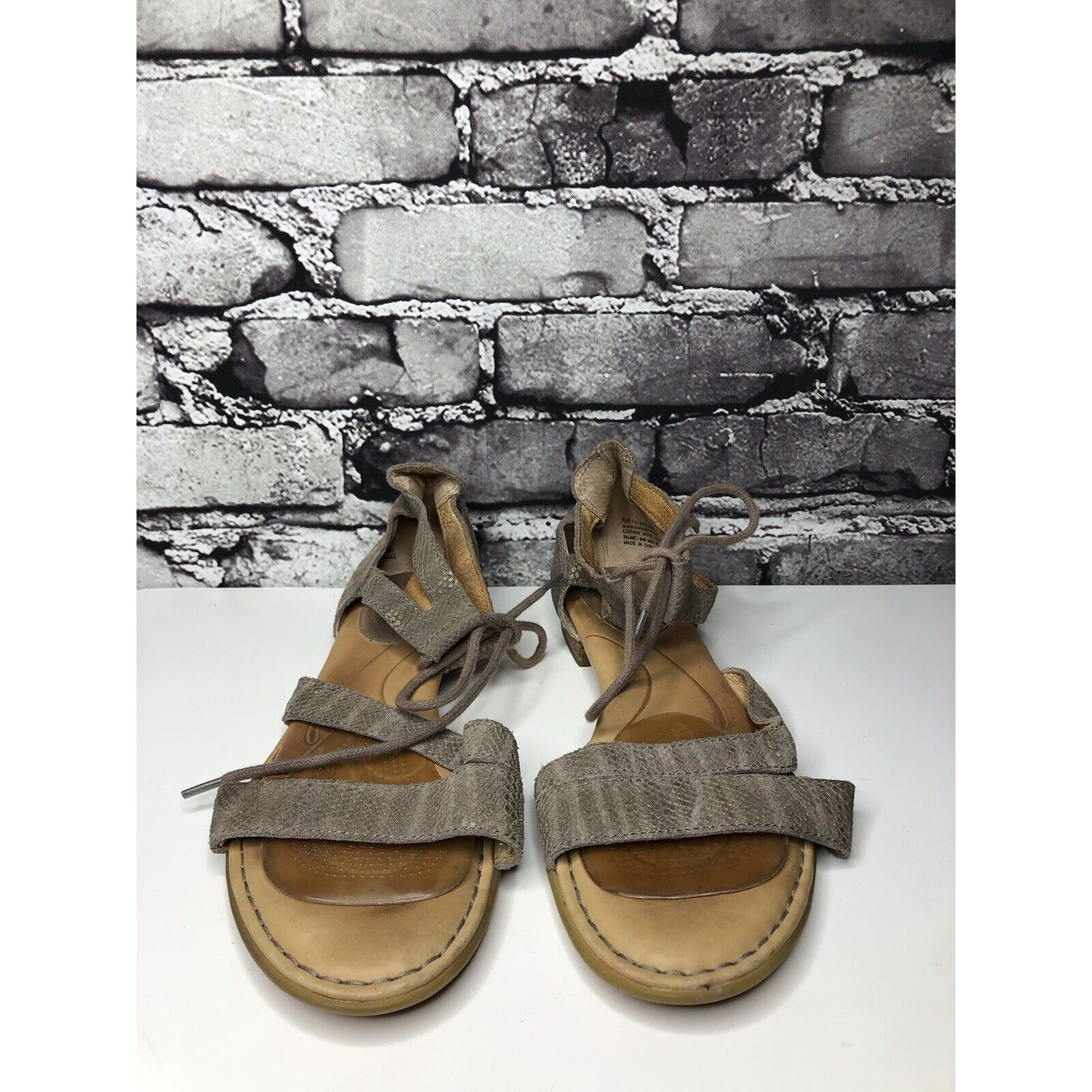 Born Born Gray Leather Ankle Snake Print Leather Lace Flats Sanda Size US 8.5 / IT 38.5 - 2 Thumbnail