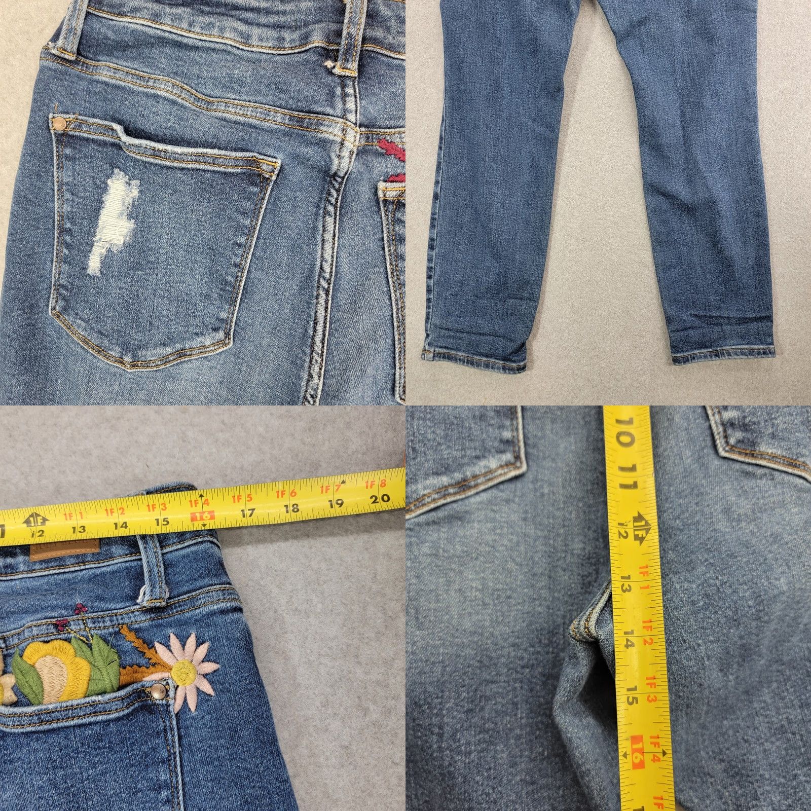 Vintage Judy Blue Jeans Women 14W Boyfriend Distressed Embroidered Flowers Blue 5-Pocket Denim Jeans Boyfriend Fit Size 14W Womens Size 36" / US 14 / IT 50 - 8 Thumbnail