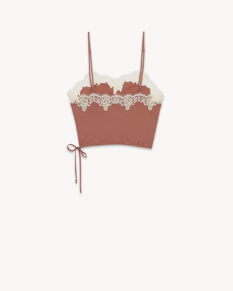 Saint Laurent Paris o1s1wg111024 Lingerie Tank Top In Crepe Satin in Brown/White Size M / US 6-8 / IT 42-44 - 2 Thumbnail