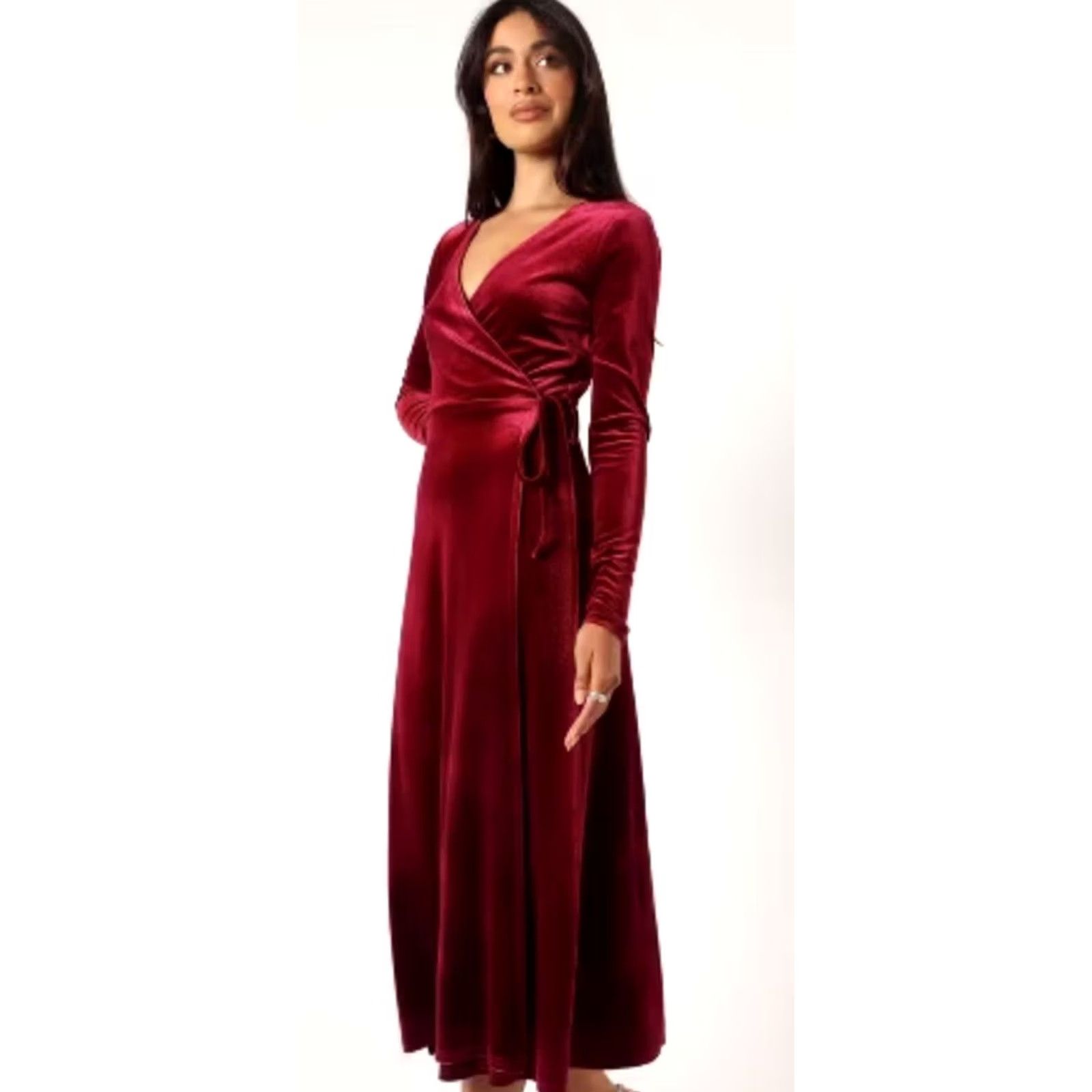 Velvet Petal and Pup Darby Dress Midi Velvet Wrap Dress Long Sleeve Burgundy XS NWT Womens Size XS / US 0-2 / IT 36-38 - 2 Thumbnail