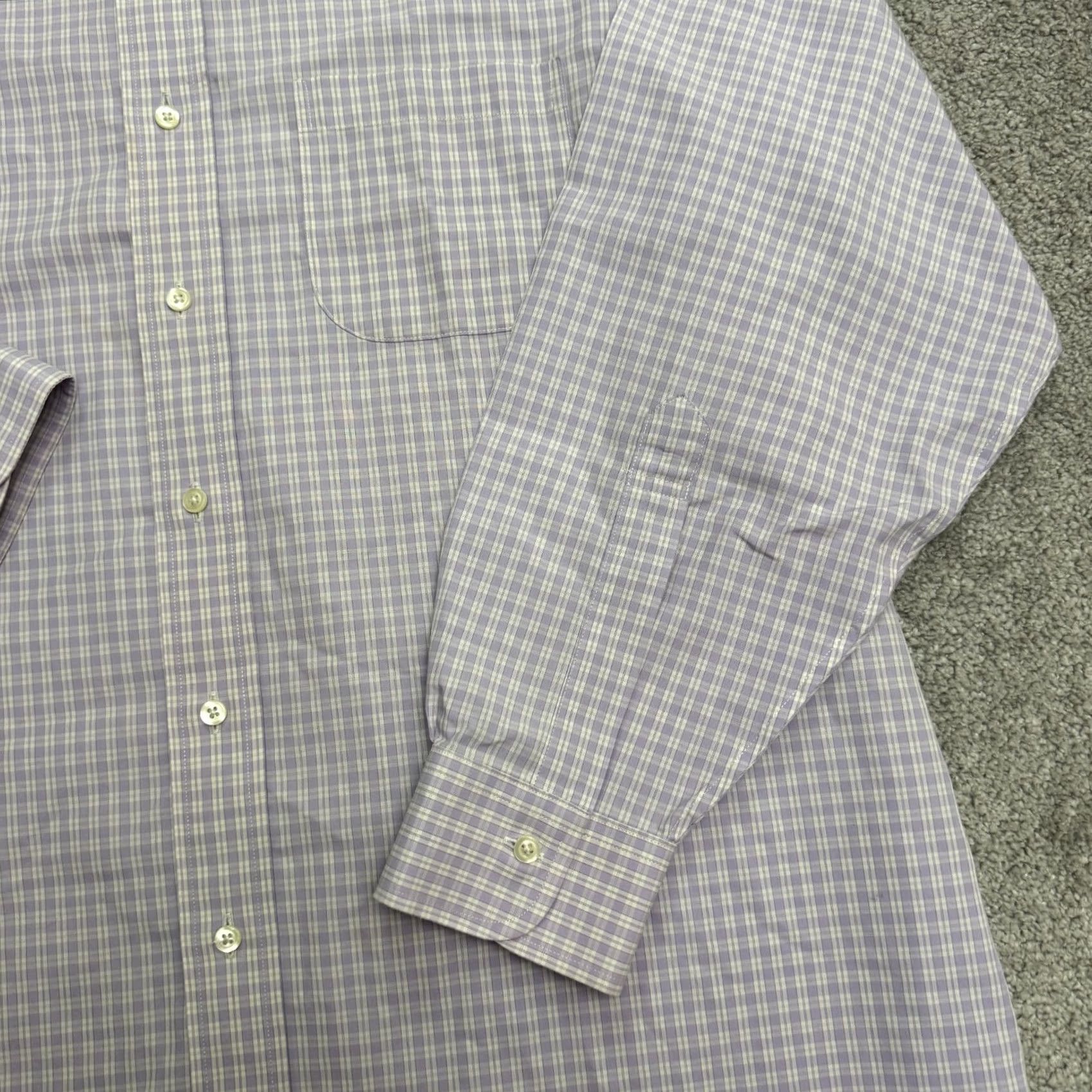 Brooks Brothers Brooks Brothers Dress Shirt Mens 16.5/33 Lavender White Check Cotton Non-Iron Size 46R - 3 Thumbnail