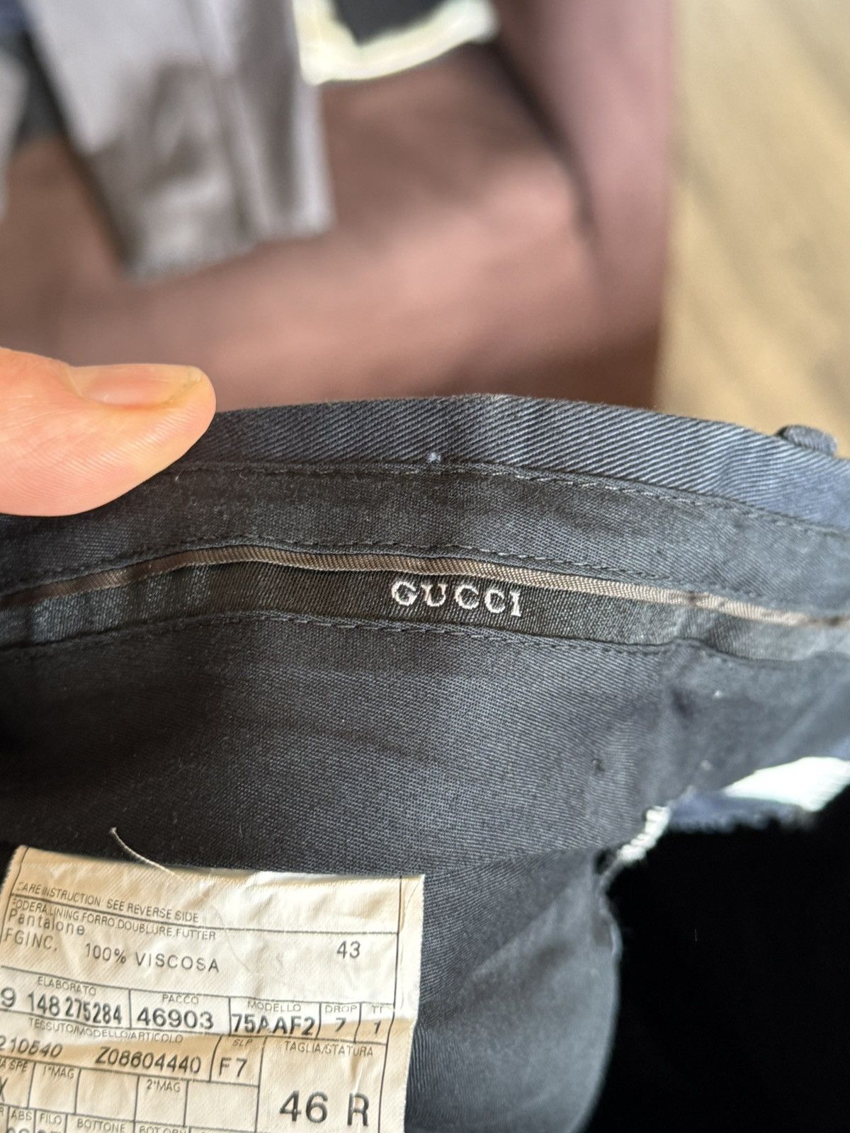 Gucci Navy Cotton Trousers with White Waistband Stripes Size US 30 / EU 46 - 8 Thumbnail
