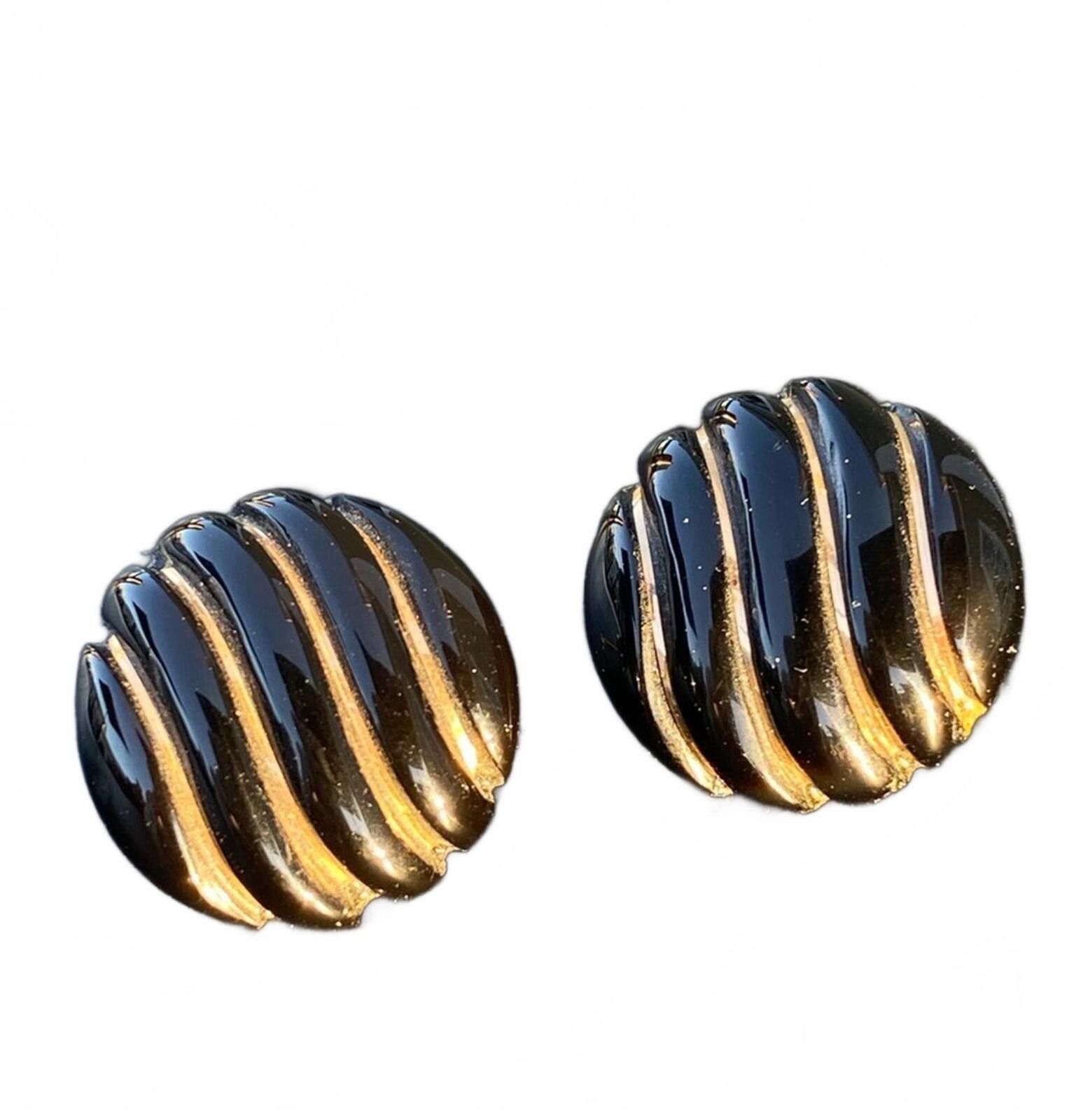 Other Vintage Onyx Oval Stud Earrings w/14K Solid Gold Inlay 3/4" Size ONE SIZE - 1 Thumbnail