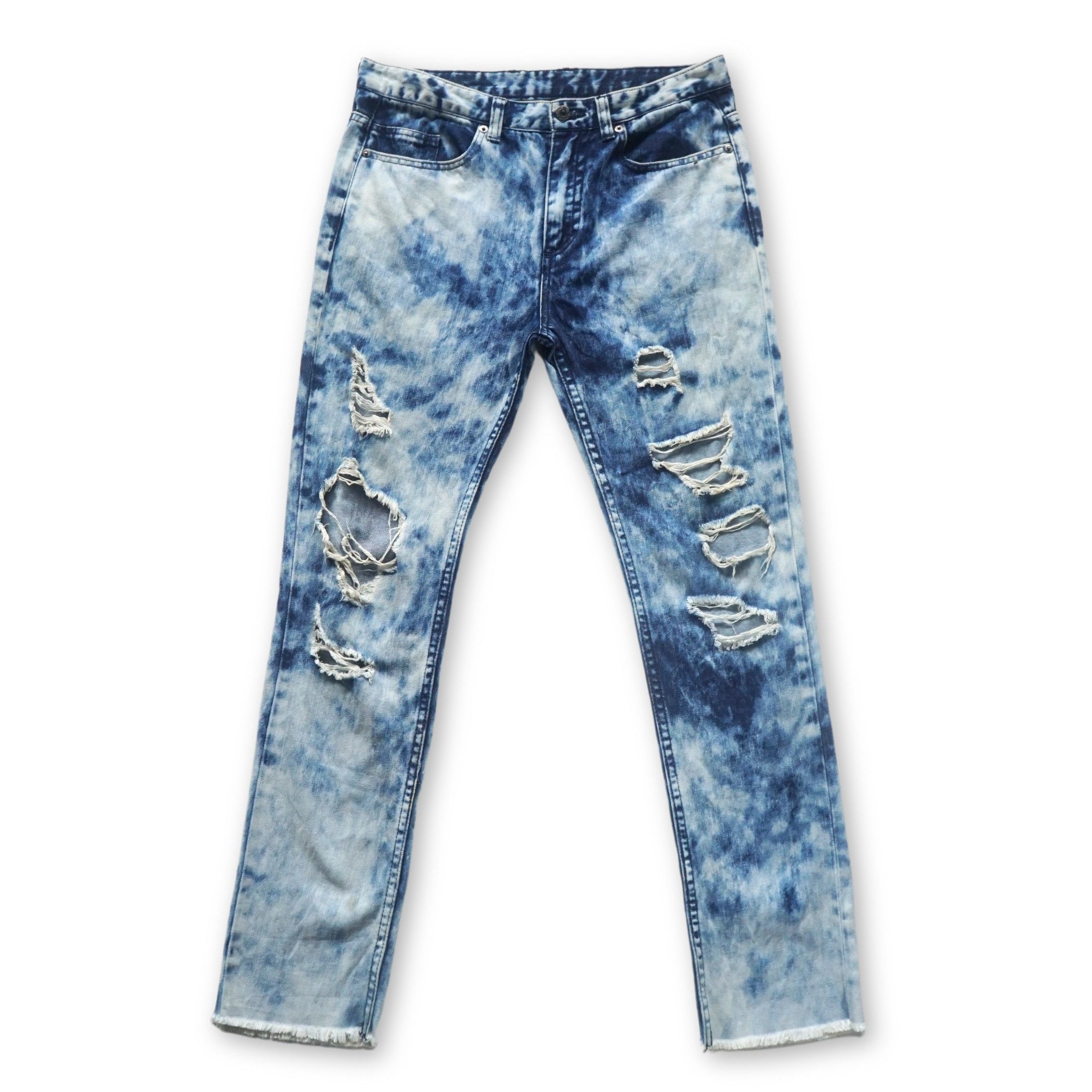 Japanese Brand RINGS Acid Wash Distressed Ripped Jeans Size US 32 / EU 48 - 1 Thumbnail