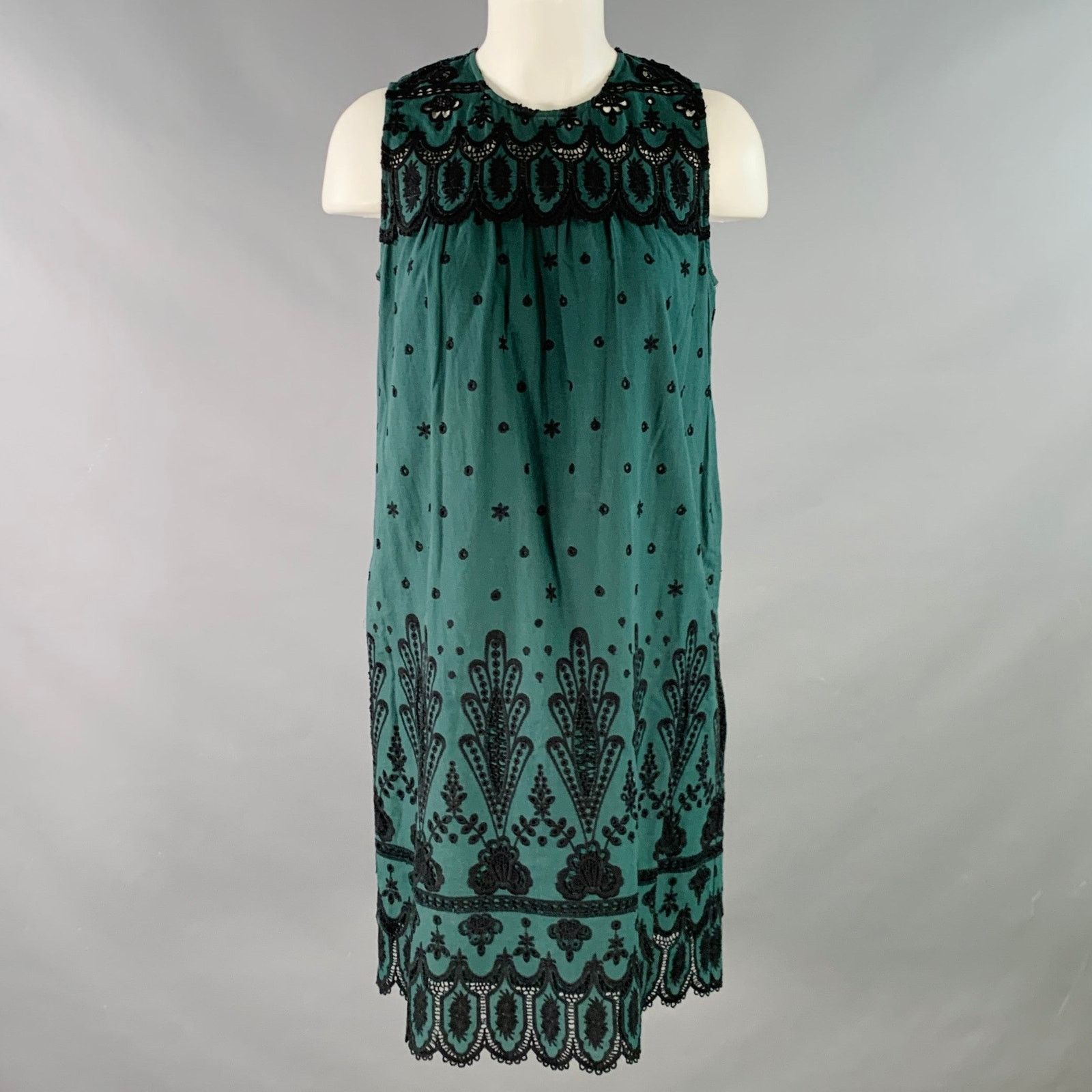 Sea New York 2 Green Black Cotton Lace Sleeveless Shift Dress Size XS / US 0-2 / IT 36-38 - 1 Thumbnail