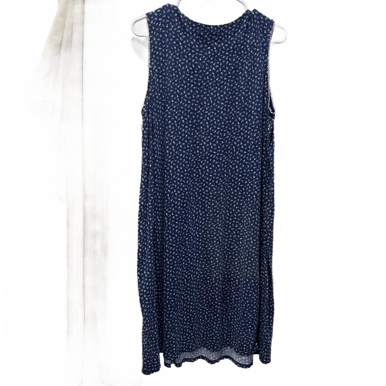 Unknown London Women's Navy Blue Sleeveless Chemise Nightgown with Lace Size ONE SIZE - 2 Thumbnail