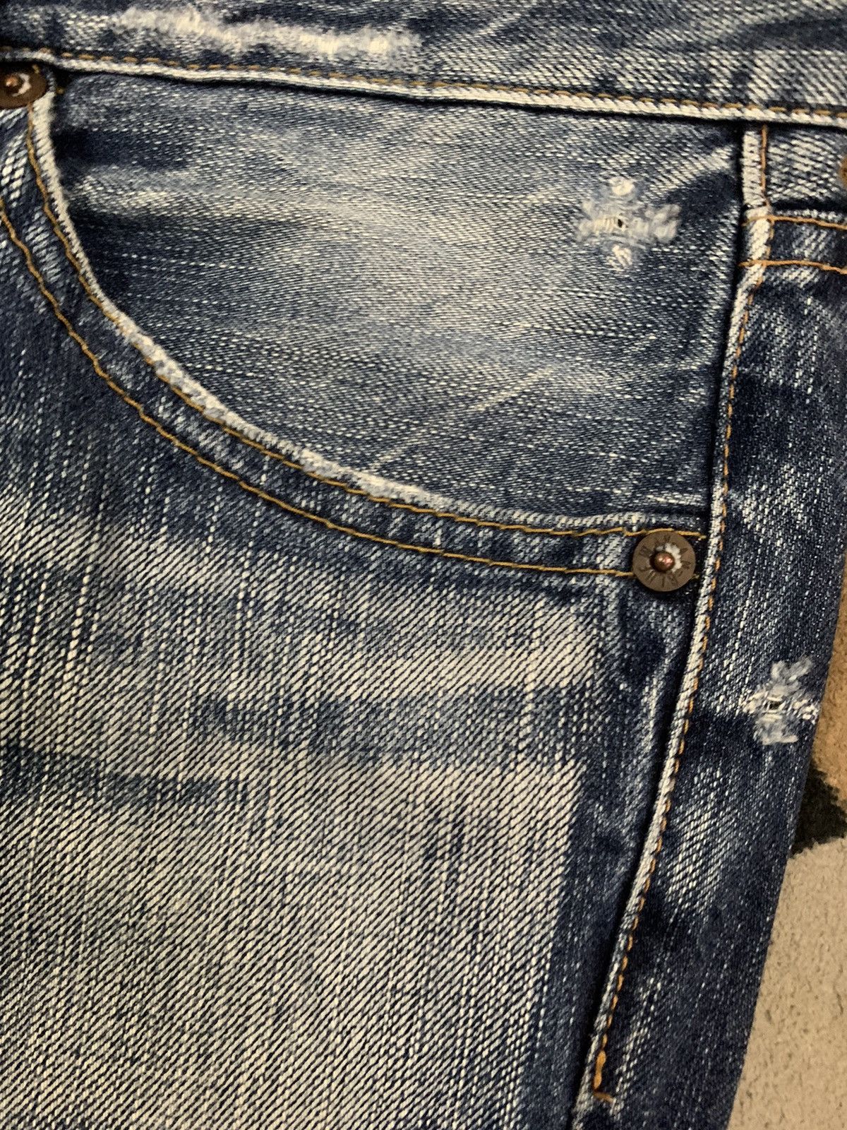 If Six Was Nine Japanese Blue Way Cracked Wash Cross Distressed Flare Jeans Size US 30 / EU 46 - 6 Thumbnail