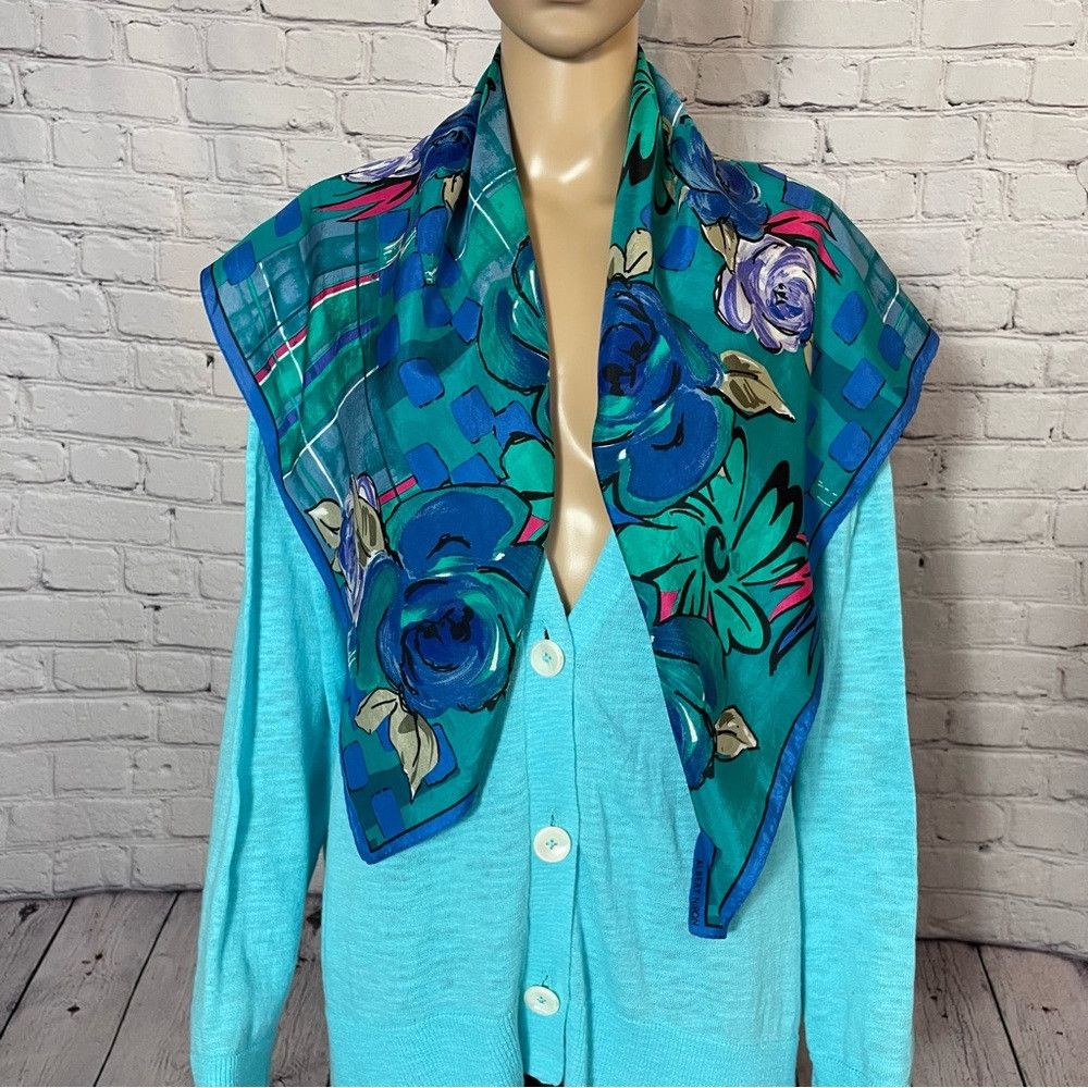 Albert Nipon Vintage Albert Nipon 100% Silk Floral Print Scarf 34" x 34" Size ONE SIZE - 3 Thumbnail