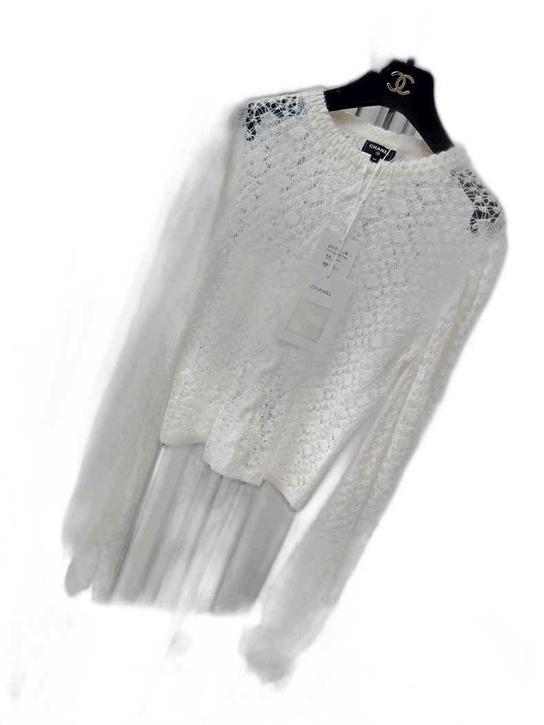 Chanel Chanel 23K White Crochet Lantern Sleeve Top Size M / US 6-8 / IT 42-44 - 1 Thumbnail