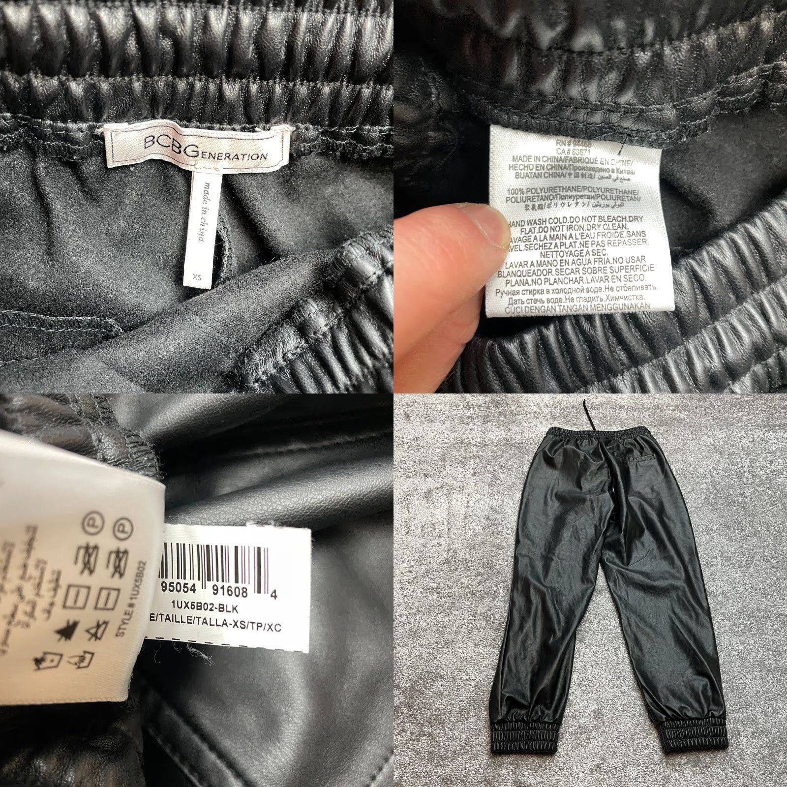 BCBGeneration BCBGGeneration Jogger Pants Womens XS Black Faux Leather Stretch Taper 24x26 Size 42" / US 20 - 8 Thumbnail