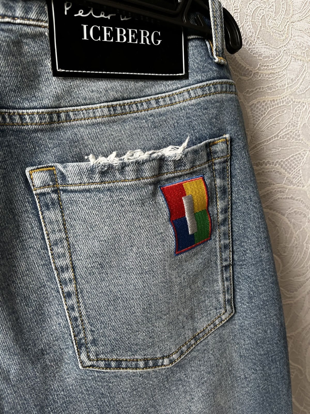 Iceberg Iceberg x Peter Blake Multicolor Logo Denim Distressed Jeans Size 29" - 3 Thumbnail