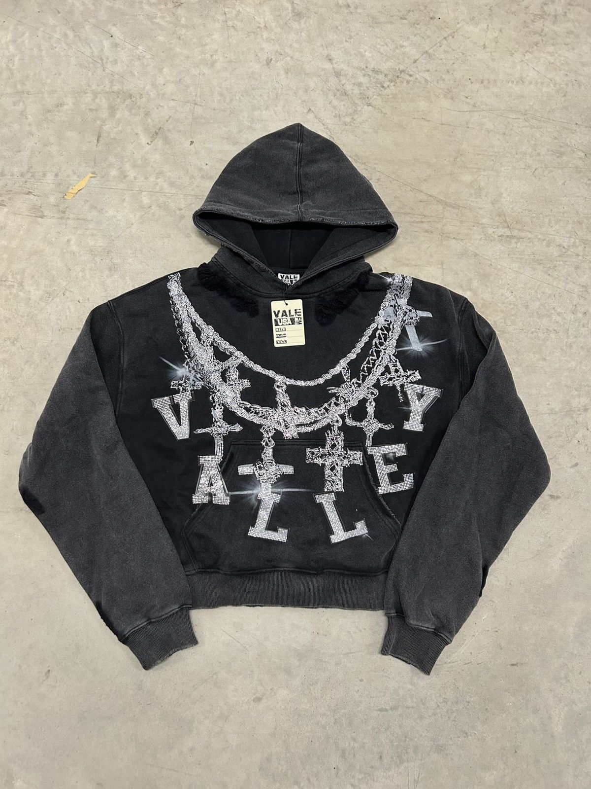 Pre-owned Vale Forever Valley Dreams Big Chain Bling Black Hoodie New