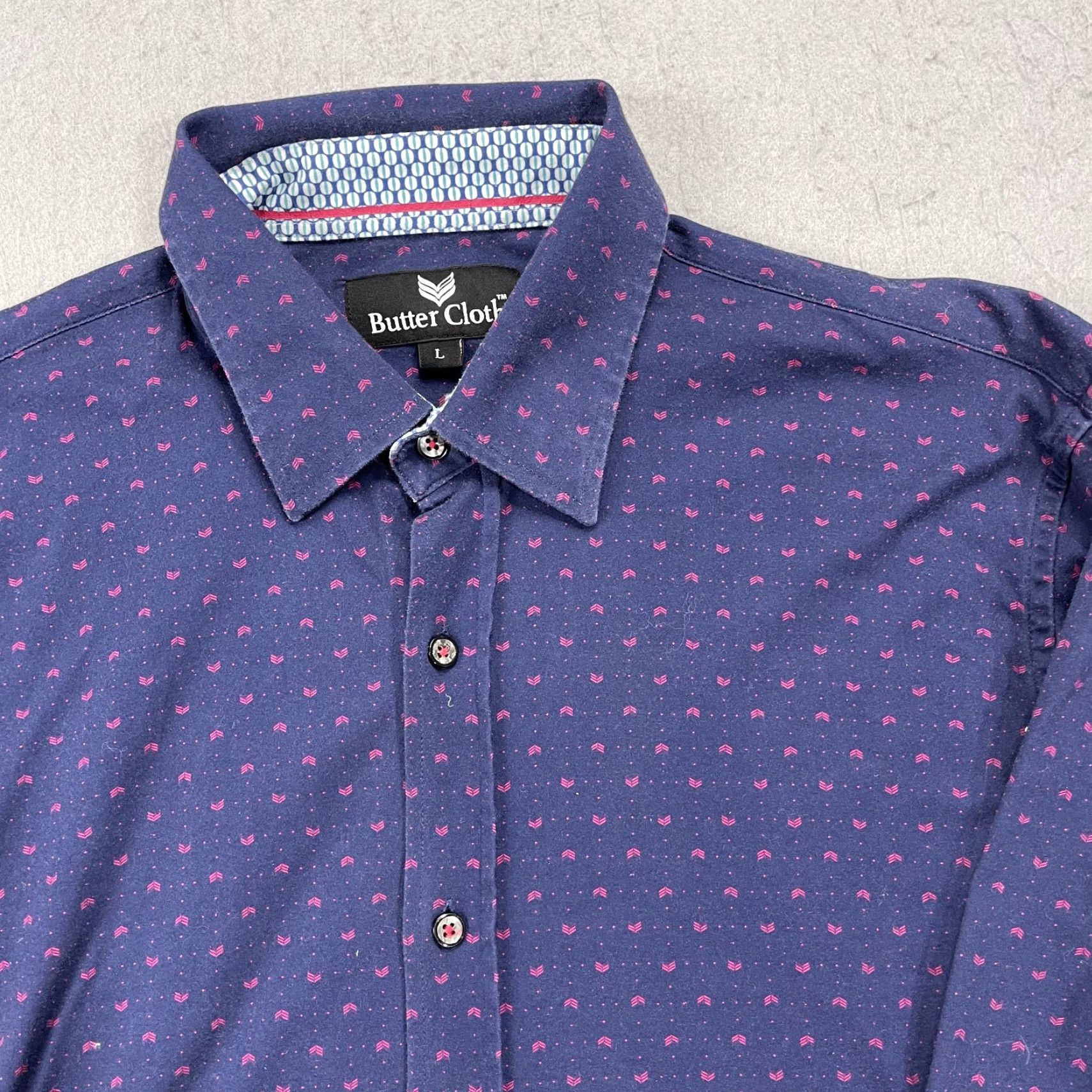 Vintage Buttercloth Mens Shirt Large Blue Regular Geometric Cotton Casual Button-Up Size US L / EU 52-54 / 3 - 2 Thumbnail