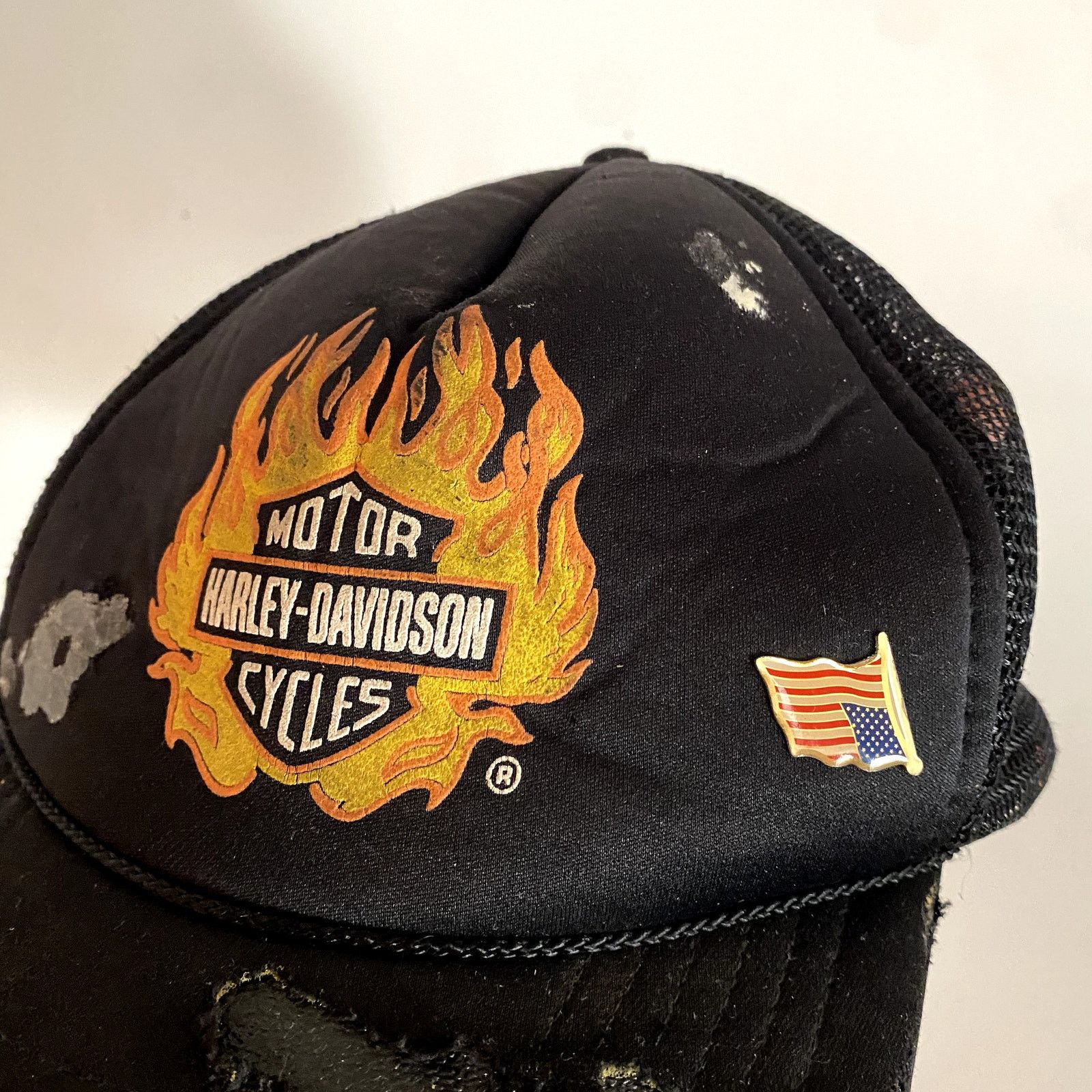 Harley Davidson × Vintage Vintage Harley Davidson Flame Logo Trucker Snapback Hat Size ONE SIZE - 3 Thumbnail