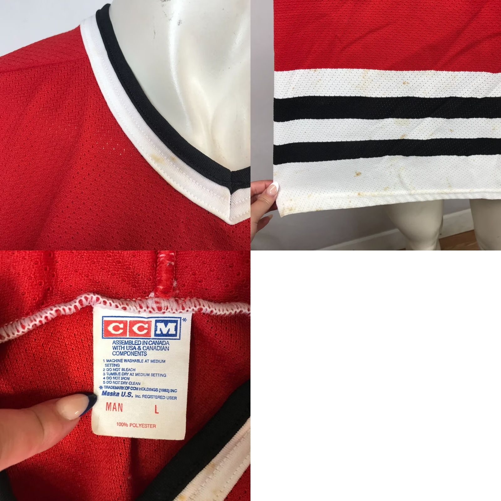 Vintage VINTAGE CCM RED CHICAGO BLACK HAWKS JERSEY Mens Large Long Sleeve V Neck Size US L / EU 52-54 / 3 - 8 Thumbnail