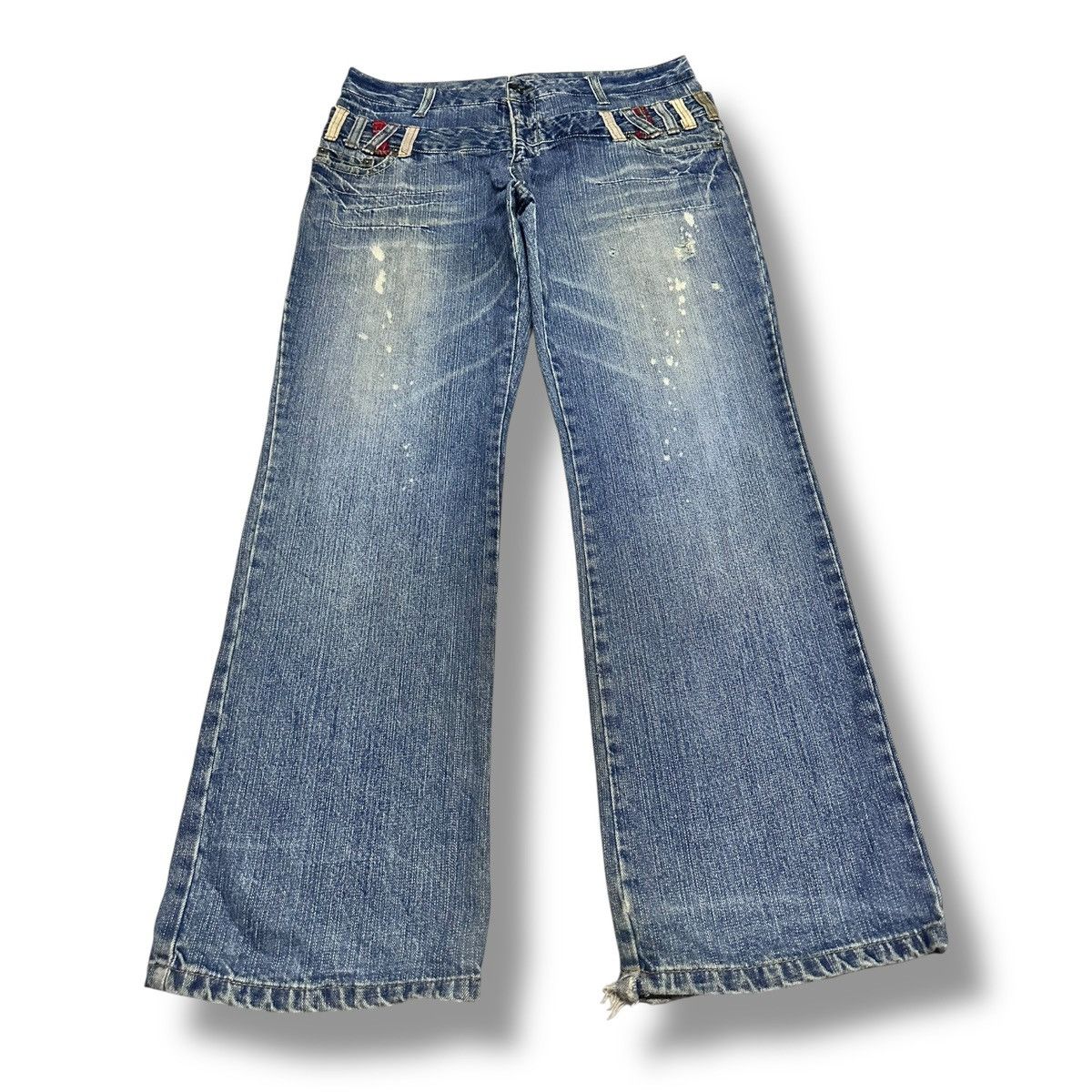 Japanese Brand Jinnee Jeans Double Waist Baggy Loose With Painted & Faded Size US 37 - 1 Thumbnail