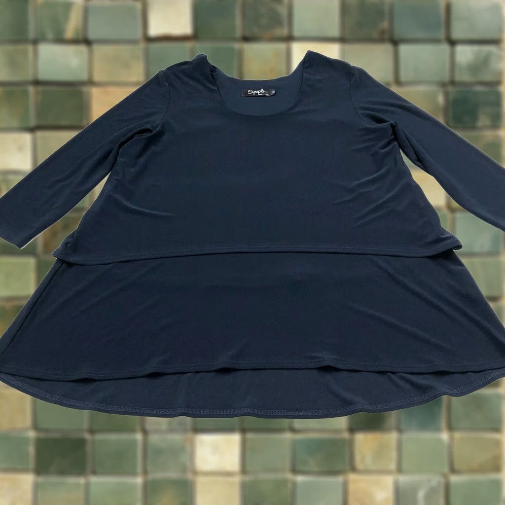 Vintage Sympli Womens Pullover Top Blouse Navy Blue Size 14 Layered Size XL / US 12-14 / IT 48-50 - 1 Thumbnail