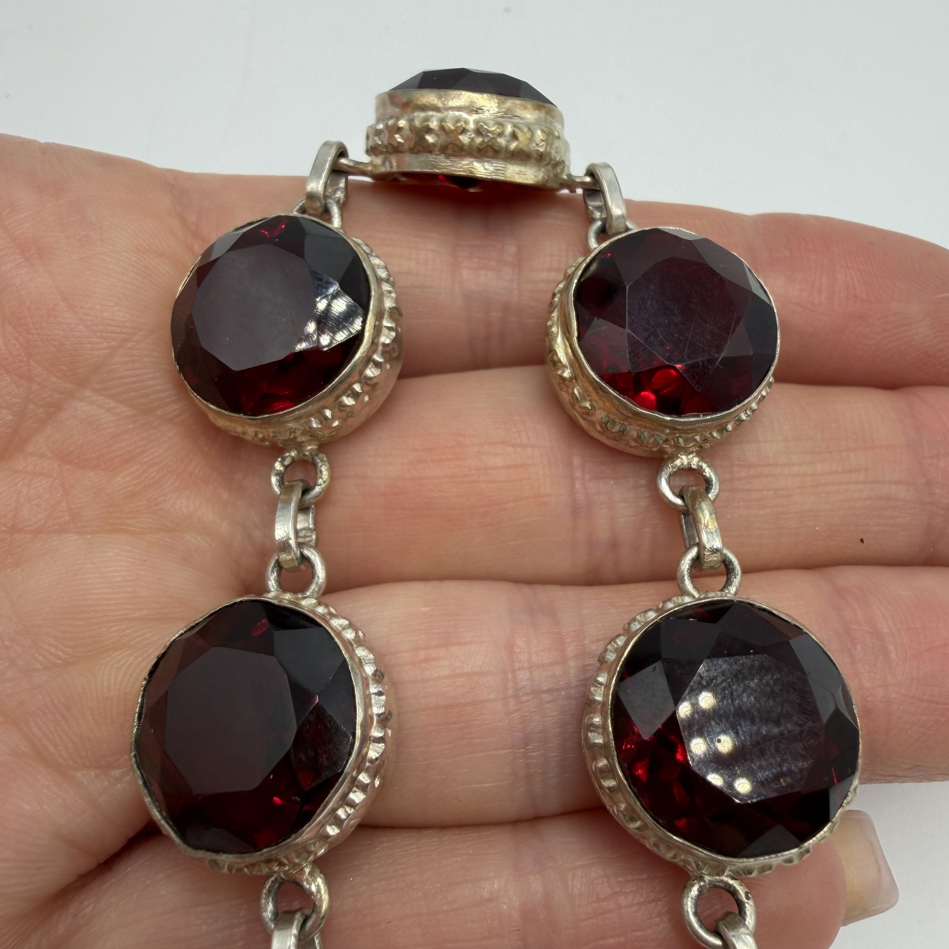 Vintage Vintage Sterling Silver 925 Red Stone Bracelet Women’s Size ONE SIZE - 5 Thumbnail