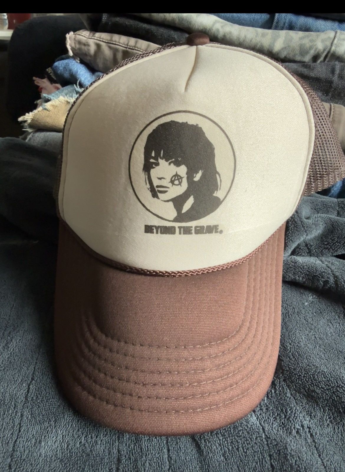 Other Beyond The Grave Trucker Hat Punk Graphic Snapback Brown Size ONE SIZE - 4 Thumbnail
