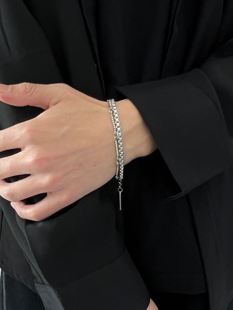 Jewelry × Vintage Double chain fashion men's silver titanium steel bracelet Size ONE SIZE - 2 Thumbnail