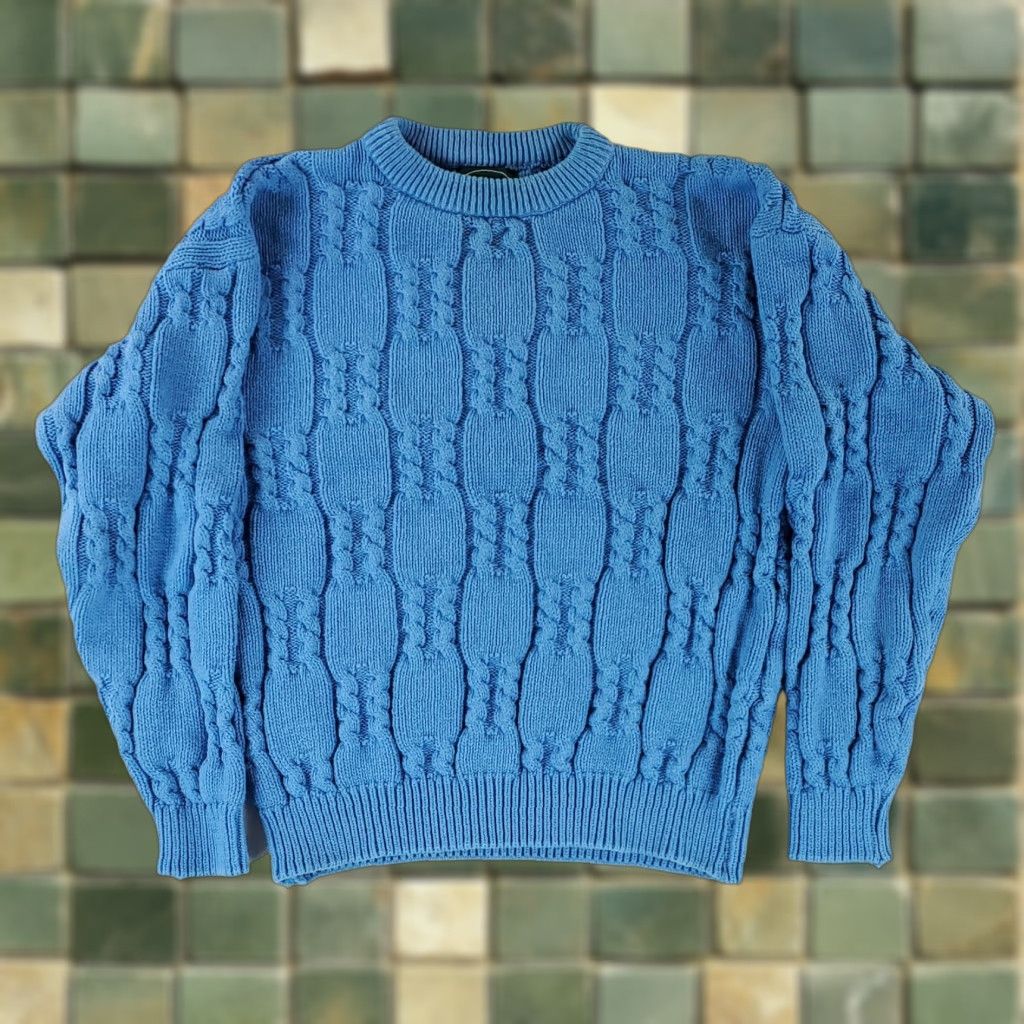 Izod VINTAGE Izod Sweater Cable Knit VTG 90s Crew Neck Cotton Made USA Blue Mens M Size US M / EU 48-50 / 2 - 1 Thumbnail