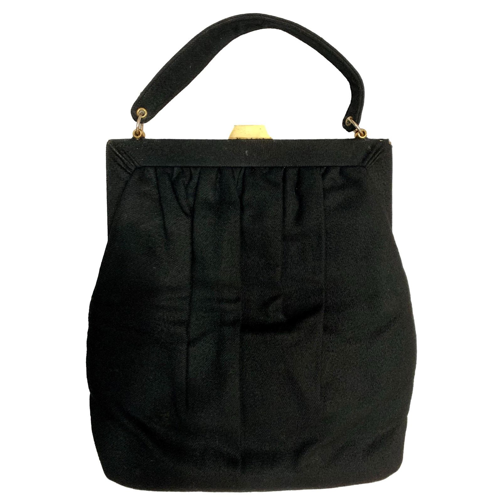 Vintage 40s 50s Chic Long Vertical Black Wool Top Handle Bag Size ONE SIZE - 6 Thumbnail