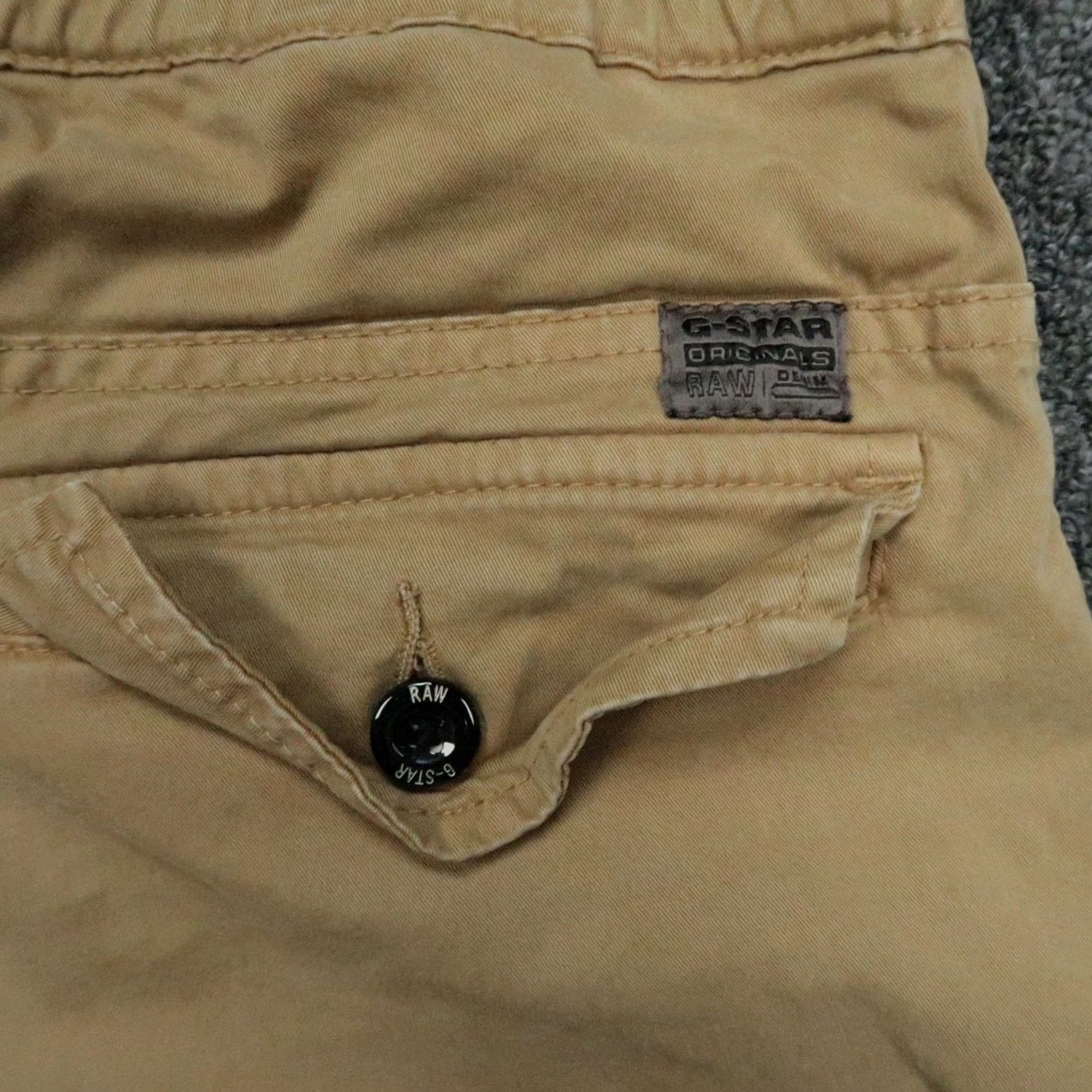 G-Star G-Star RAW Pants Mens Medium Beige Cargo Trouser Drawstring Front Flat Front Cotton Regular Inseam 29in Pockets Size US 31 - 6 Thumbnail