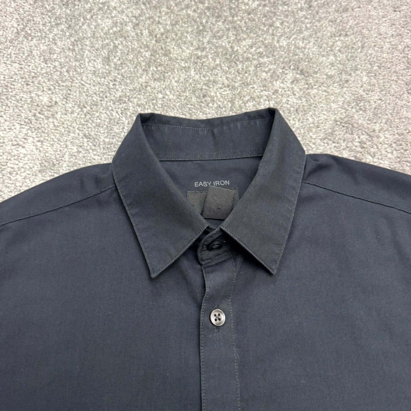 H&M H&M Slim Fit Easy Iron Dress Shirt Mens M Black Long Sleeve Classic Work Shirt Size 40R - 3 Thumbnail