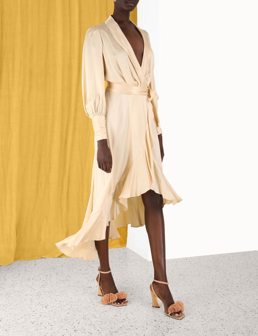 Zimmermann oc11z0425 Silk Wrap Midi Dress in Beige Size M / US 6-8 / IT 42-44 - 3 Thumbnail