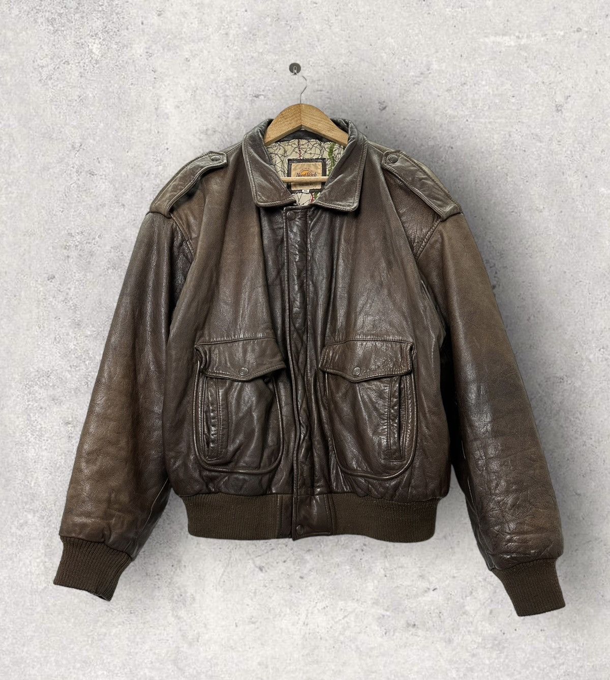 image of Genuine Leather x Hard Rock Cafe Vintage Hard Rock Cafe Orlando Leather Bomber Jacket in Brown (Siz