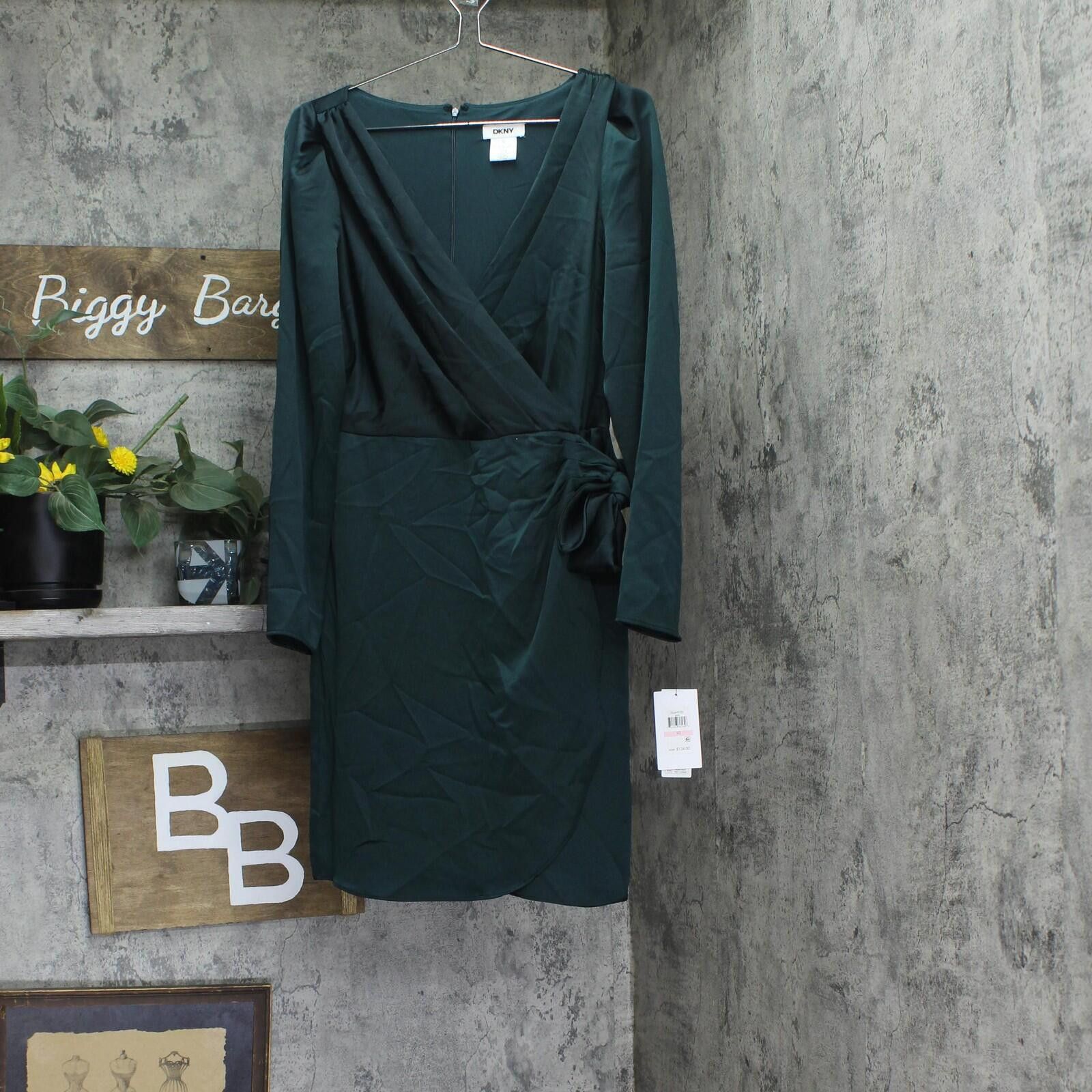 DKNY Dkny Womens Puff-sleeve V-neck Dress Dd4htc02 Pine Green 10 Size L / US 10 / IT 46 - 1 Thumbnail