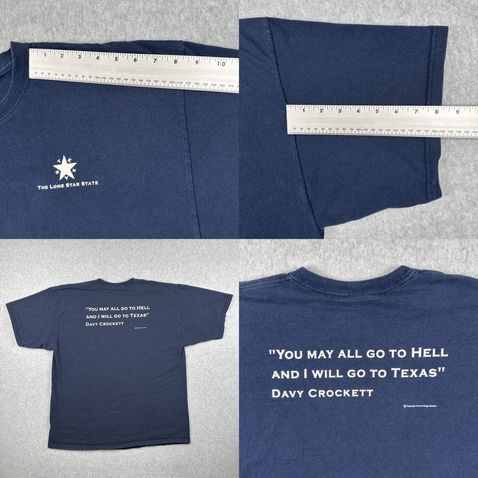 Gildan VINTAGE Gildan T Shirt Men 2XL Blue Texas Lone Star State Davey Crockett Quote Short Sleeve Crew Neck Shirt Mens Size US XXL / EU 58 / 5 - 9 Thumbnail