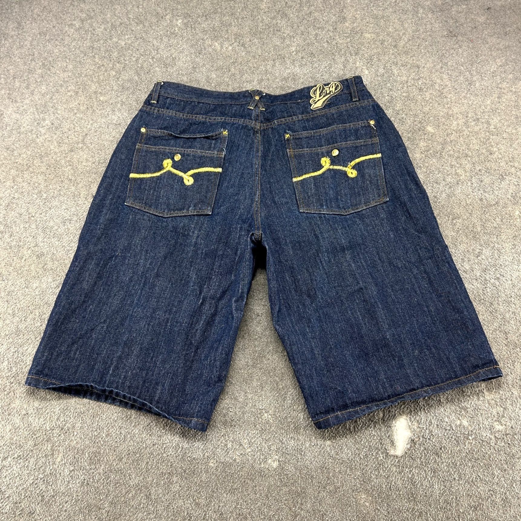 Denime VINTAGE LRG Shorts Mens 38 Blue Denim Jean Jorts Dark Wash Embroidered Baggy Y2K Size US 38 / EU 54 - 2 Thumbnail