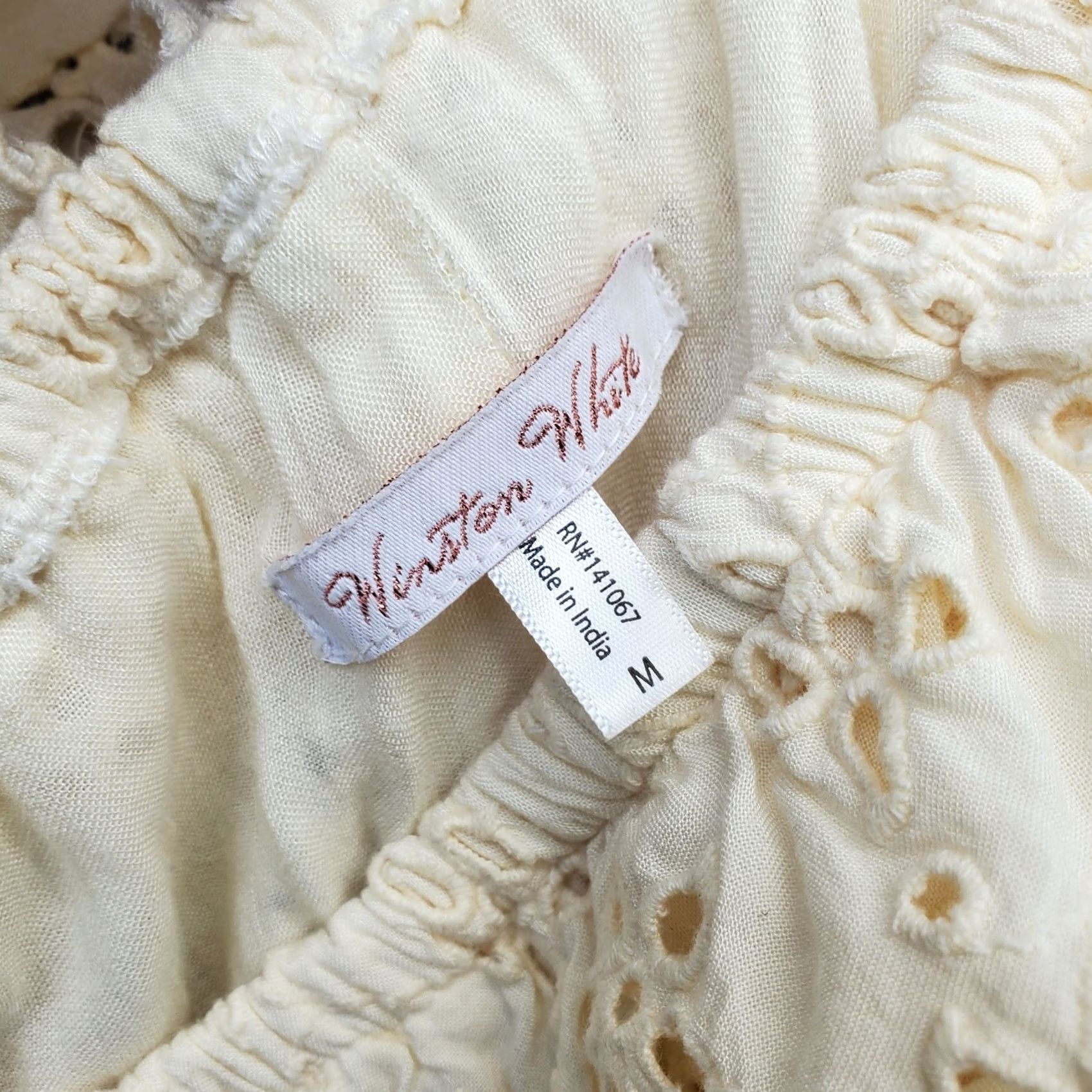 Vintage Winston White Maxi Dress Womens Size M Off The Shoulder Eyelet Ruffle Long Sleeve Casual Summer Dress Size M / US 6-8 / IT 42-44 - 3 Thumbnail